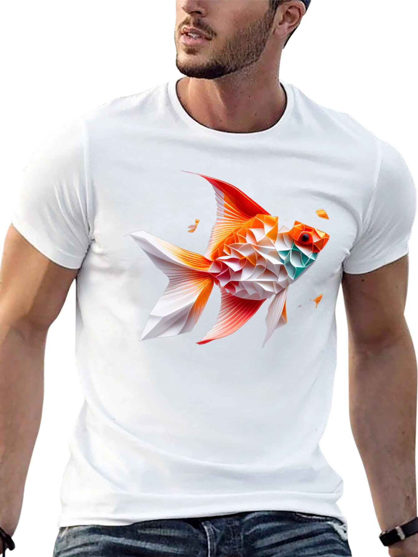 Geometric Fish Graphic Tee - Black
