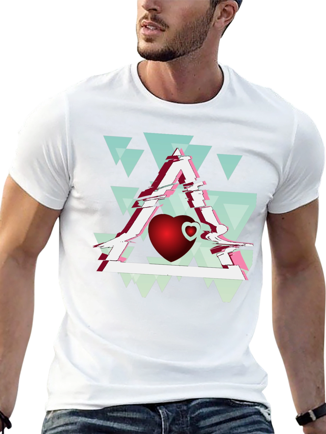 Abstract Heart & Triangle Graphic Tee - Modern Style
