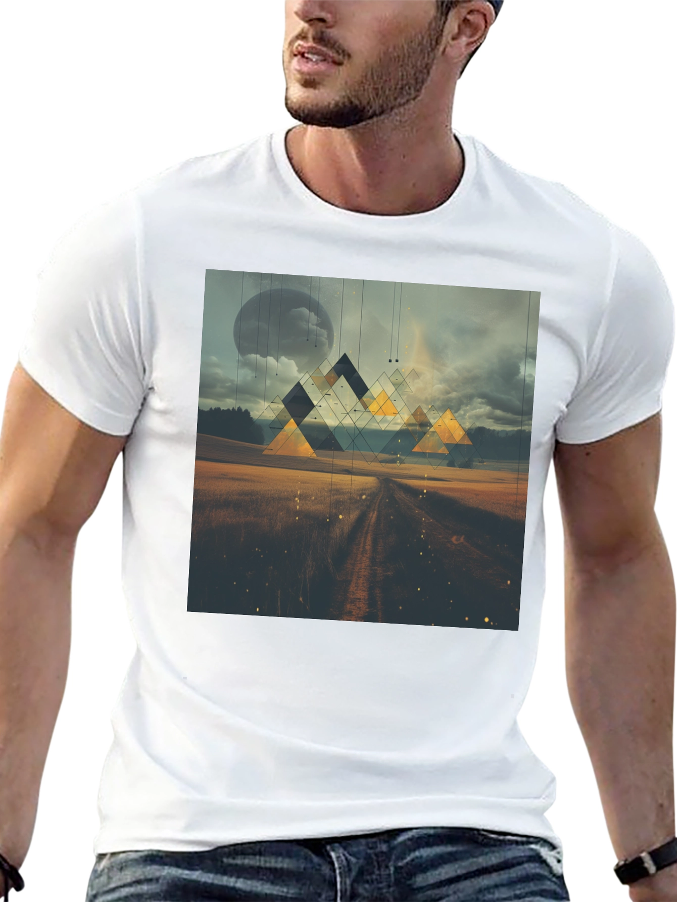 Abstract Geometric Landscape Black T-Shirt