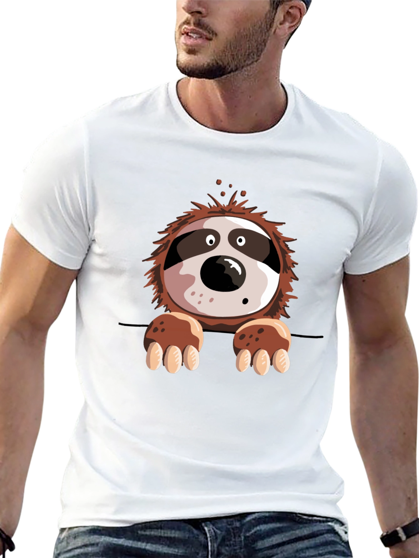 Sloth Graphic Print Mens Black T-Shirt