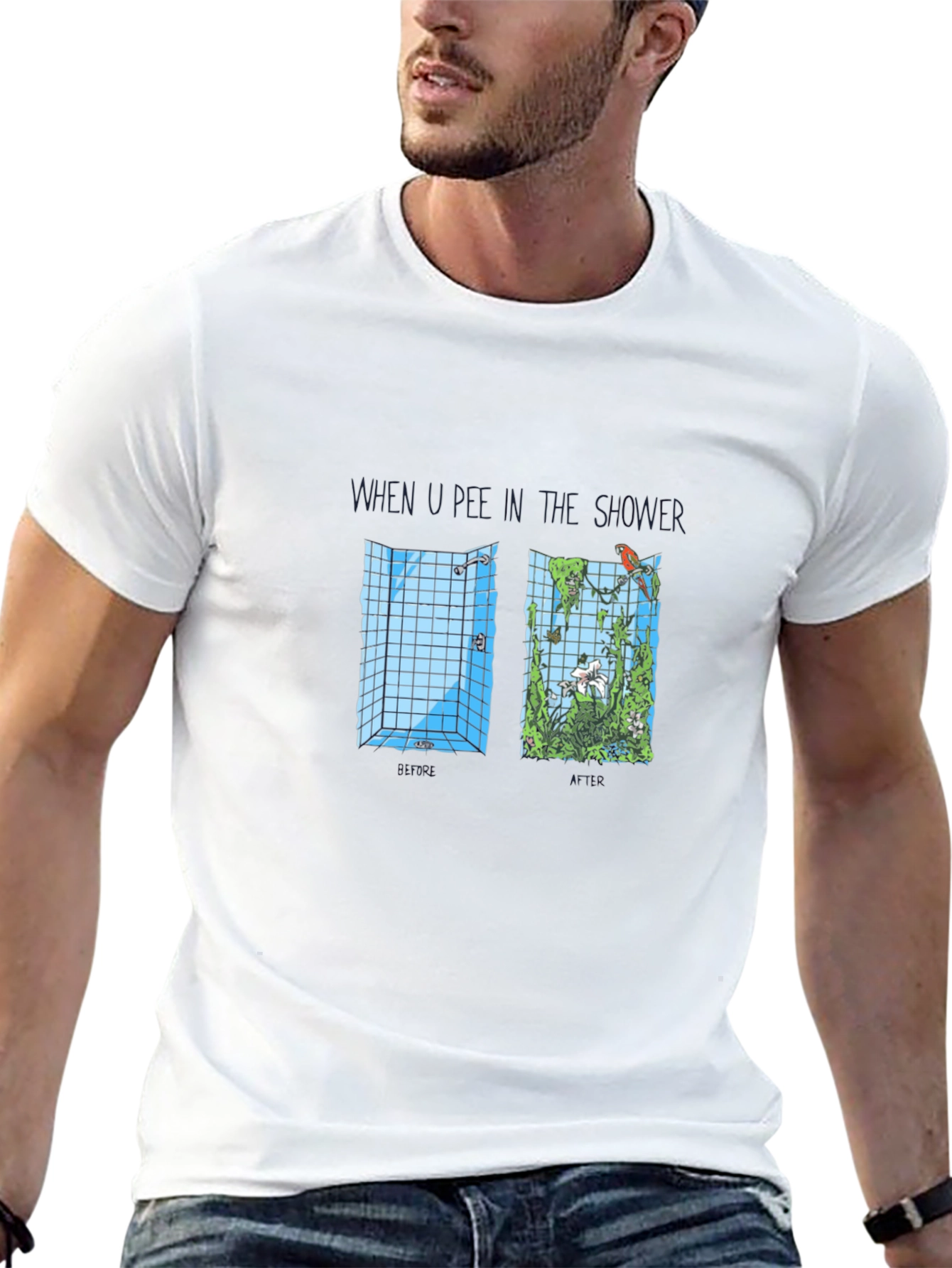 Humorous Shower Jungle Graphic Tee - Black