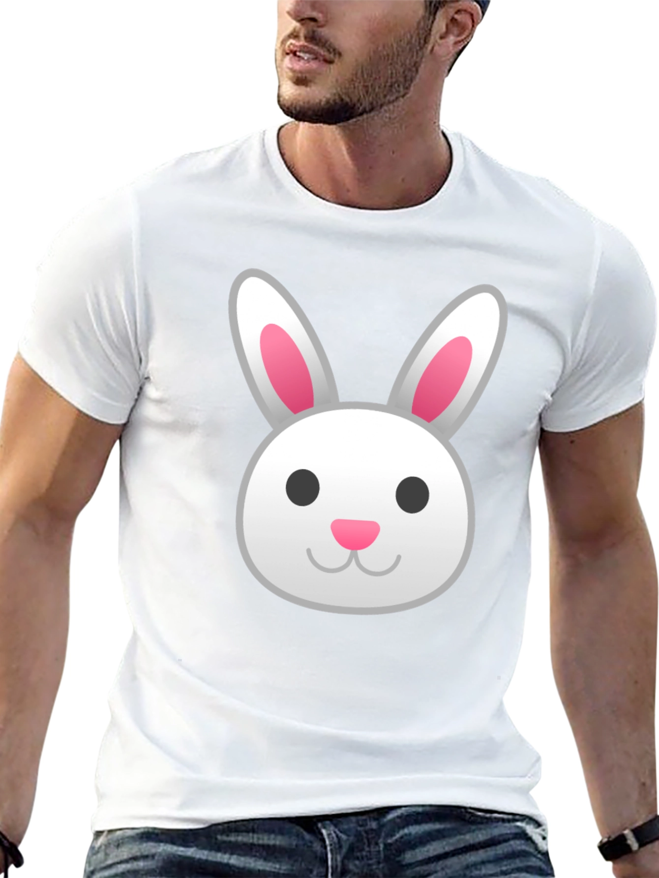 Bunny Emoji Graphic Tee - Black Cotton T-Shirt