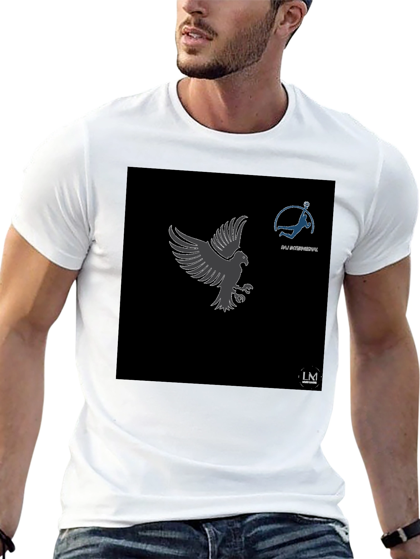 Mens Black Graphic Tee - Eagle & Volleyball Design