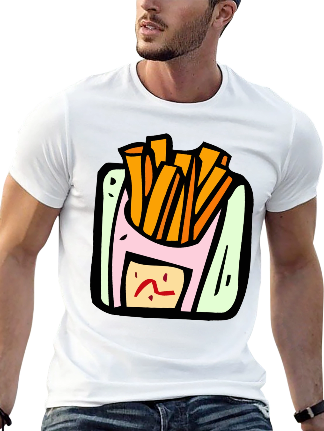 Cartoon Fries Graphic Black T-Shirt