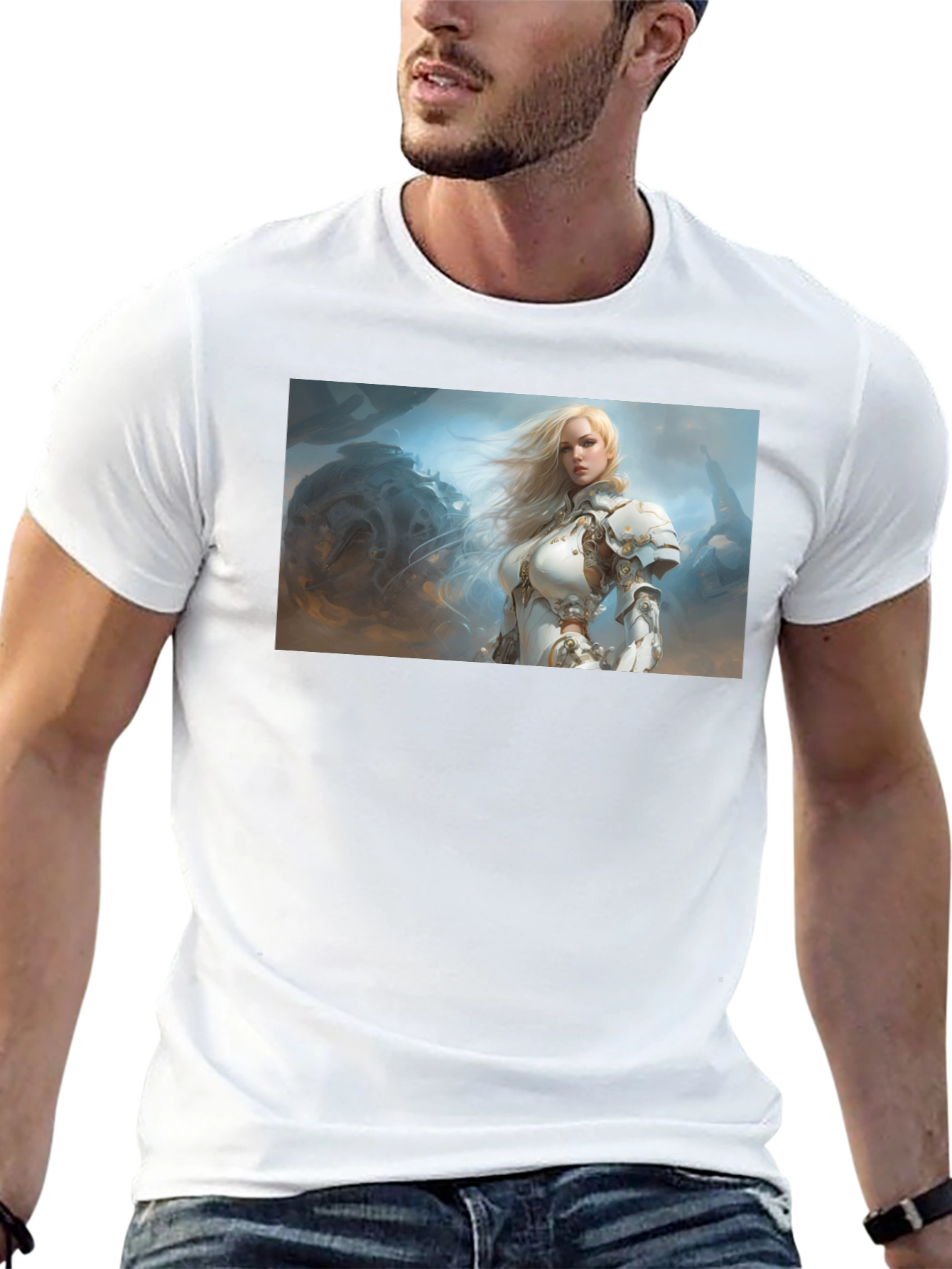 Fantasy Knight Woman T-Shirt Black Cotton Tee