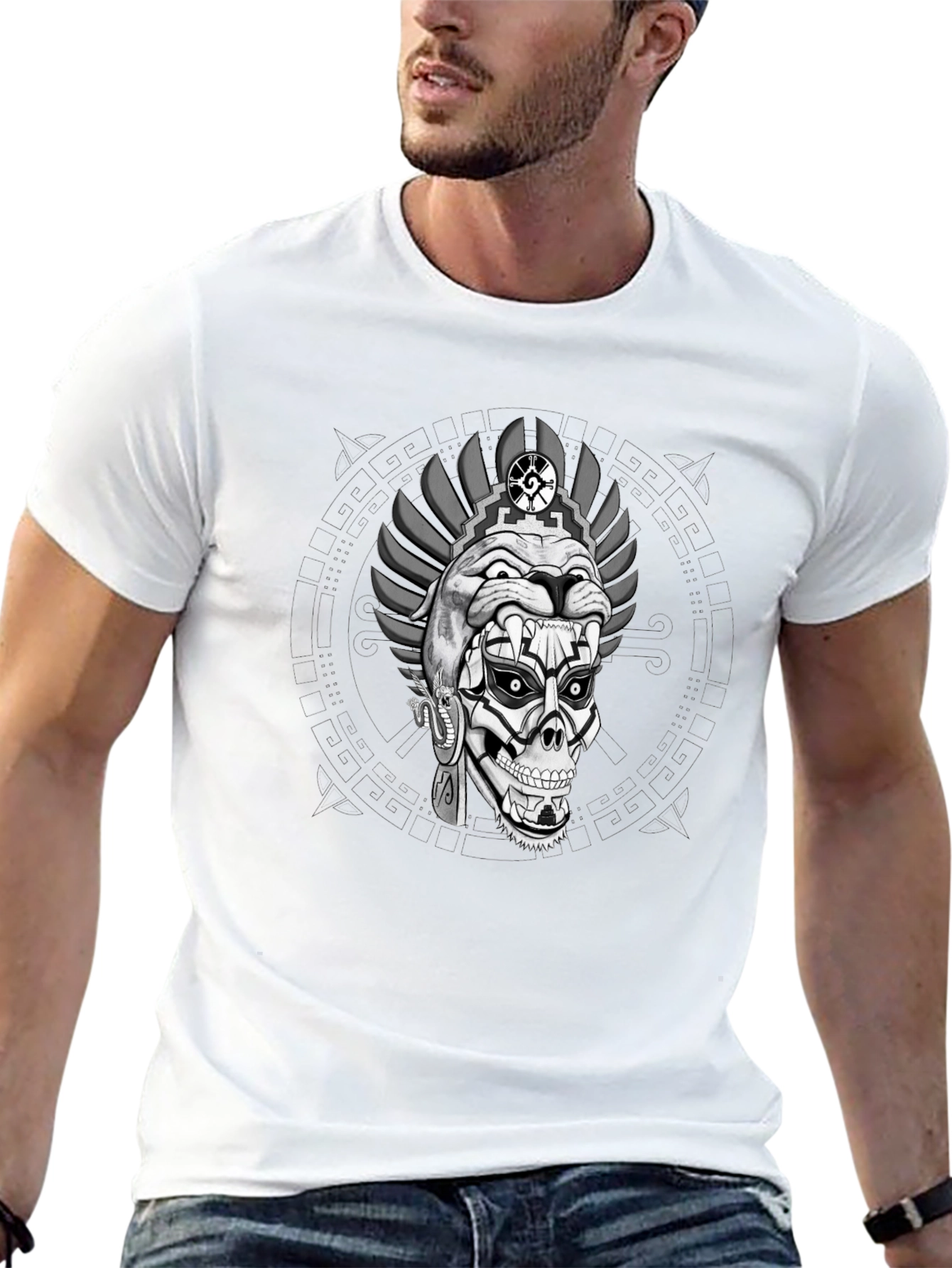 Aztec Skull Graphic Print T-Shirt