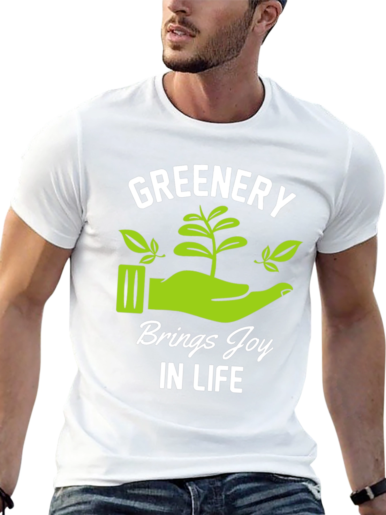 Greenery Brings Joy Black Graphic T-Shirt
