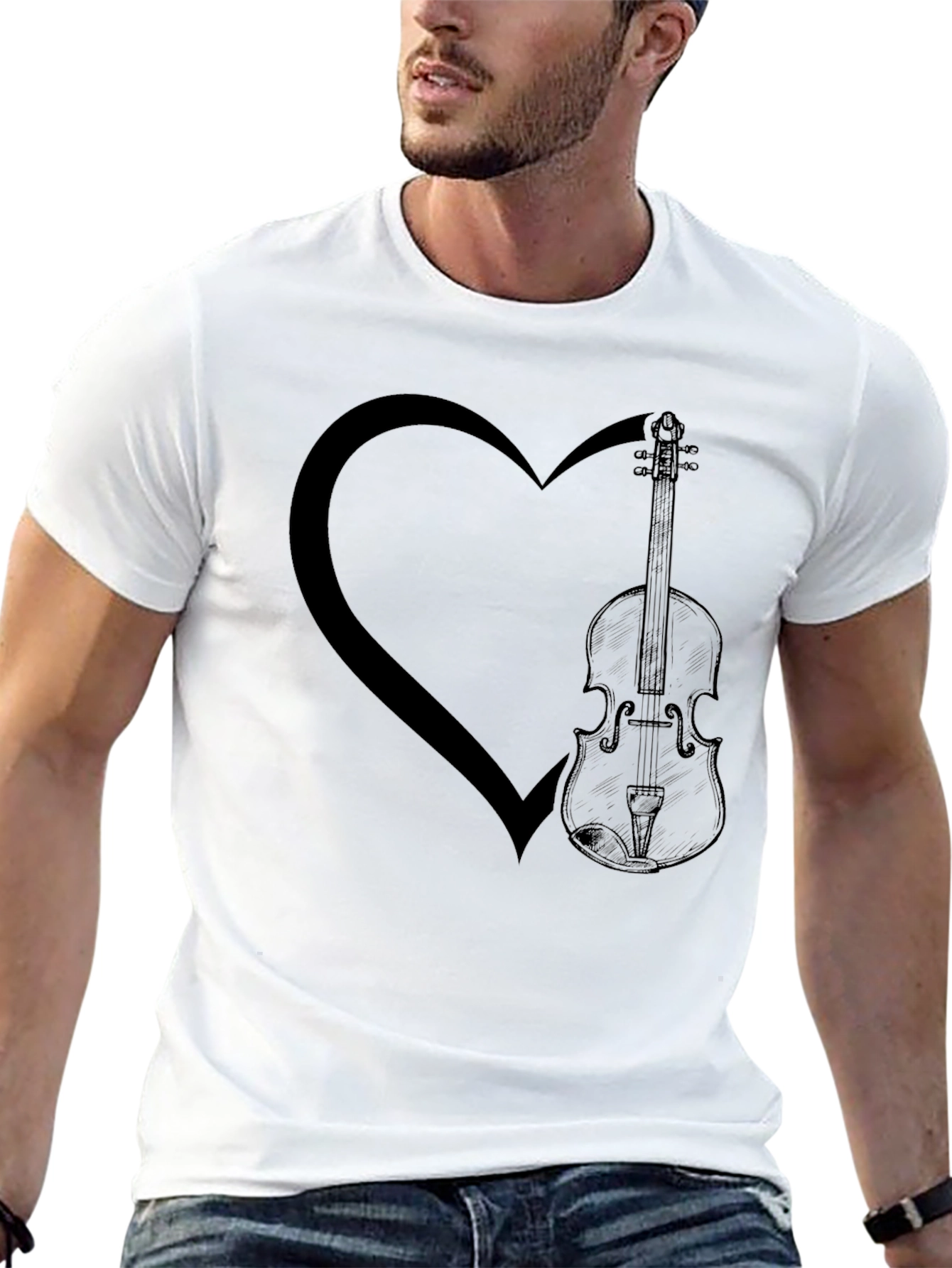 Heart & Violin Graphic Tee - Music Lover Shirt