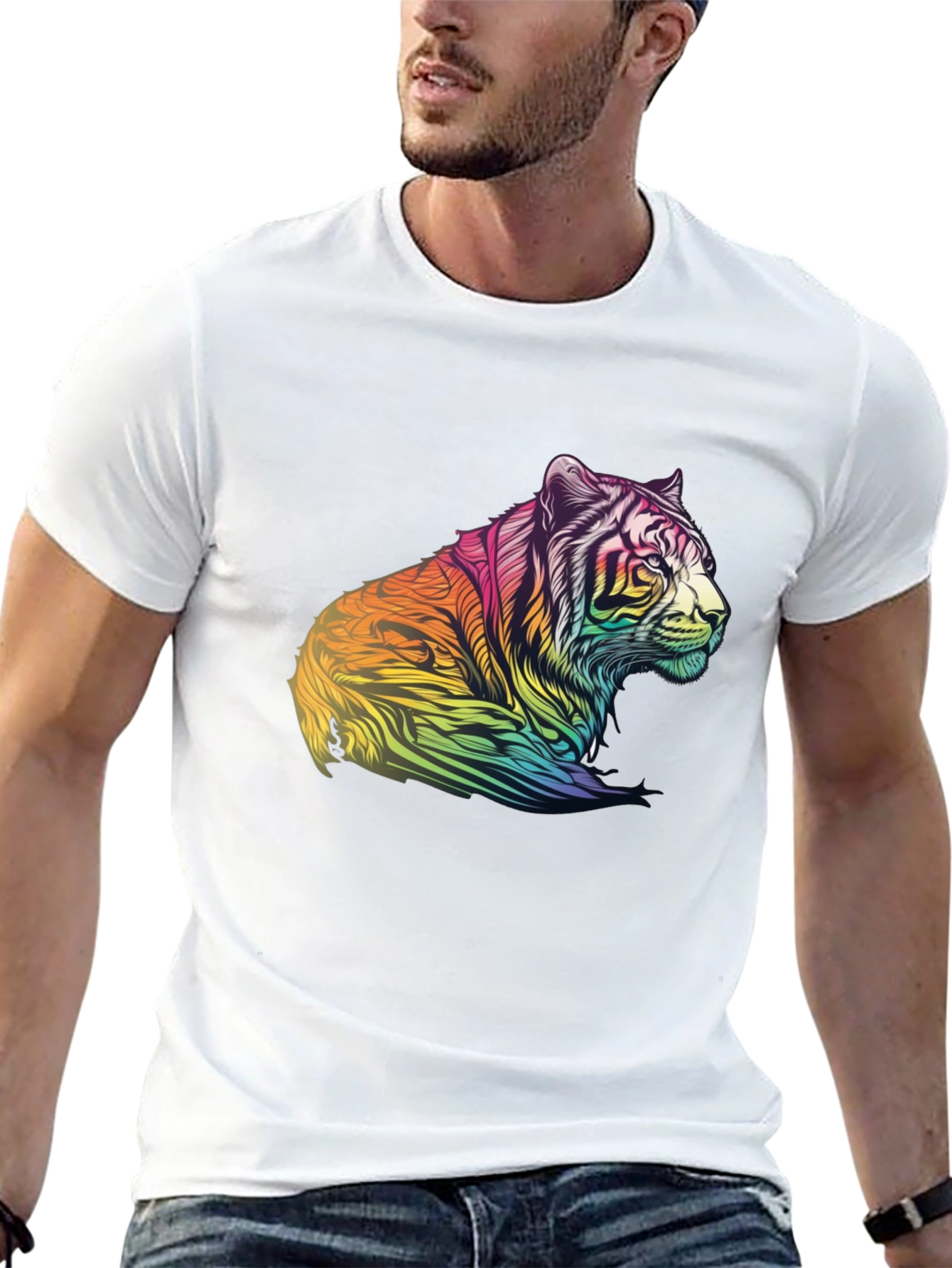 Rainbow Tiger Graphic Tee - Mens Black T-Shirt