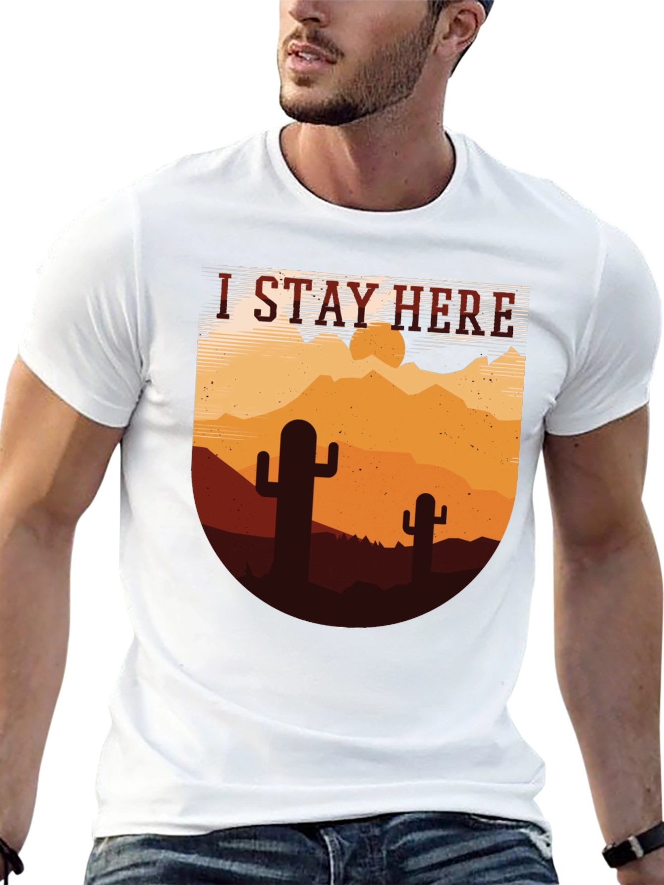 I Stay Here Graphic Tee - Desert Cactus Design