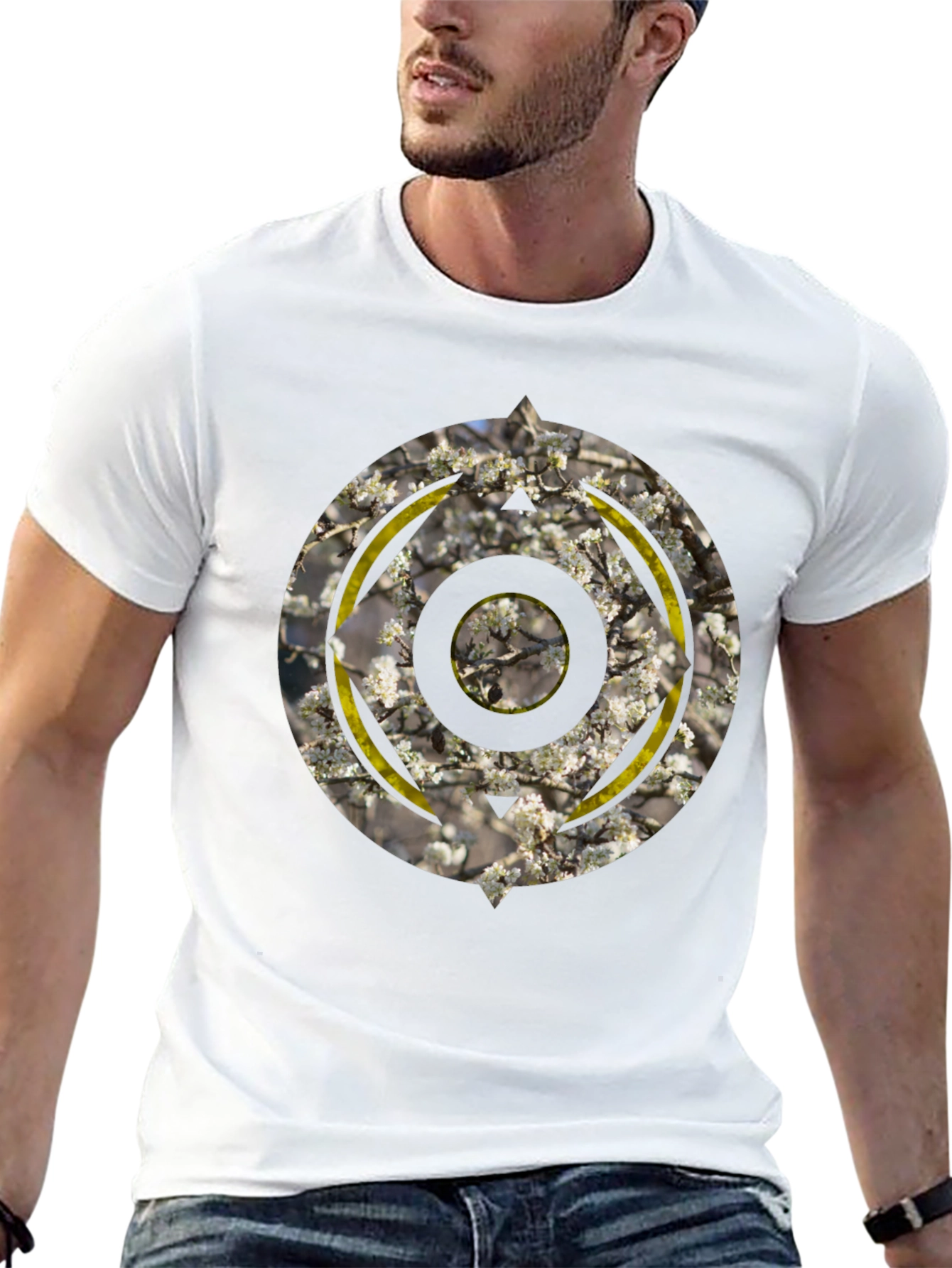 Abstract Circular Graphic Print Black T-Shirt