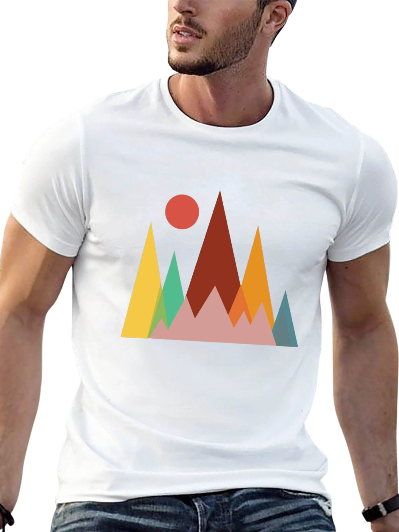 Geometric Mountainscape Graphic Tee - Black