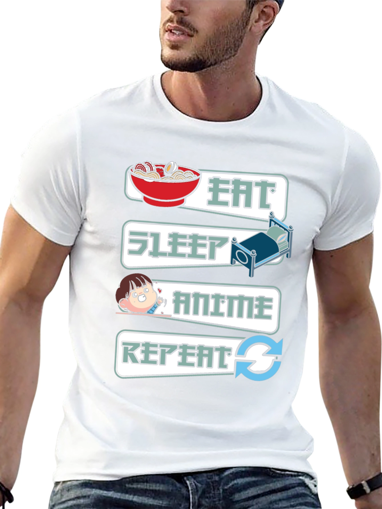 Eat Sleep Anime Repeat Graphic T-Shirt