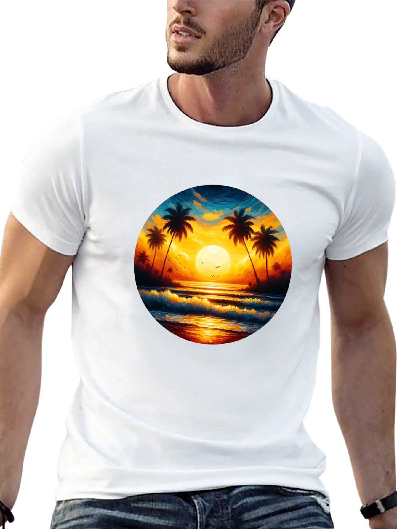 Tropical Sunset Beach Graphic Tee