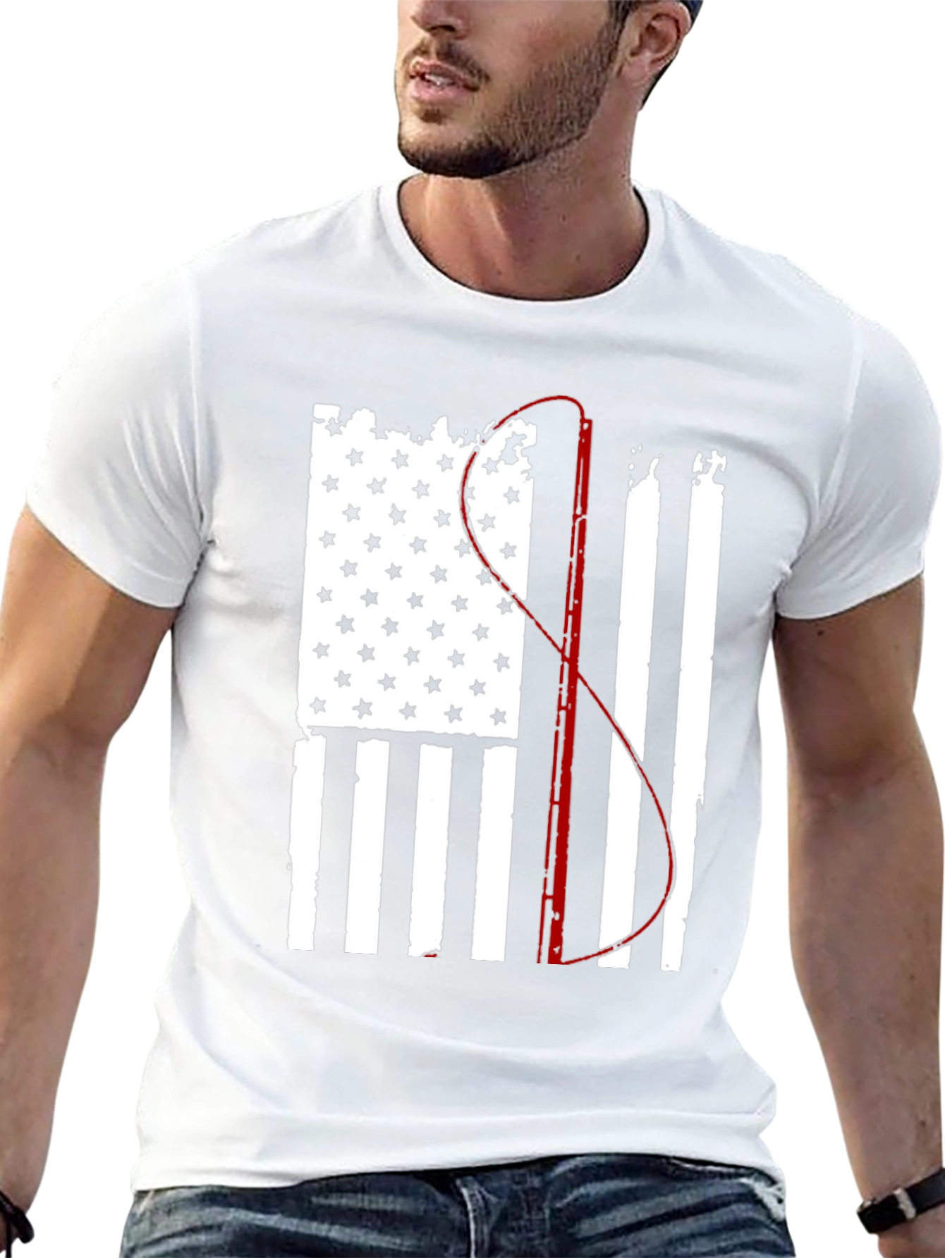 Fishing Flag Graphic Tee - Patriotic Angler