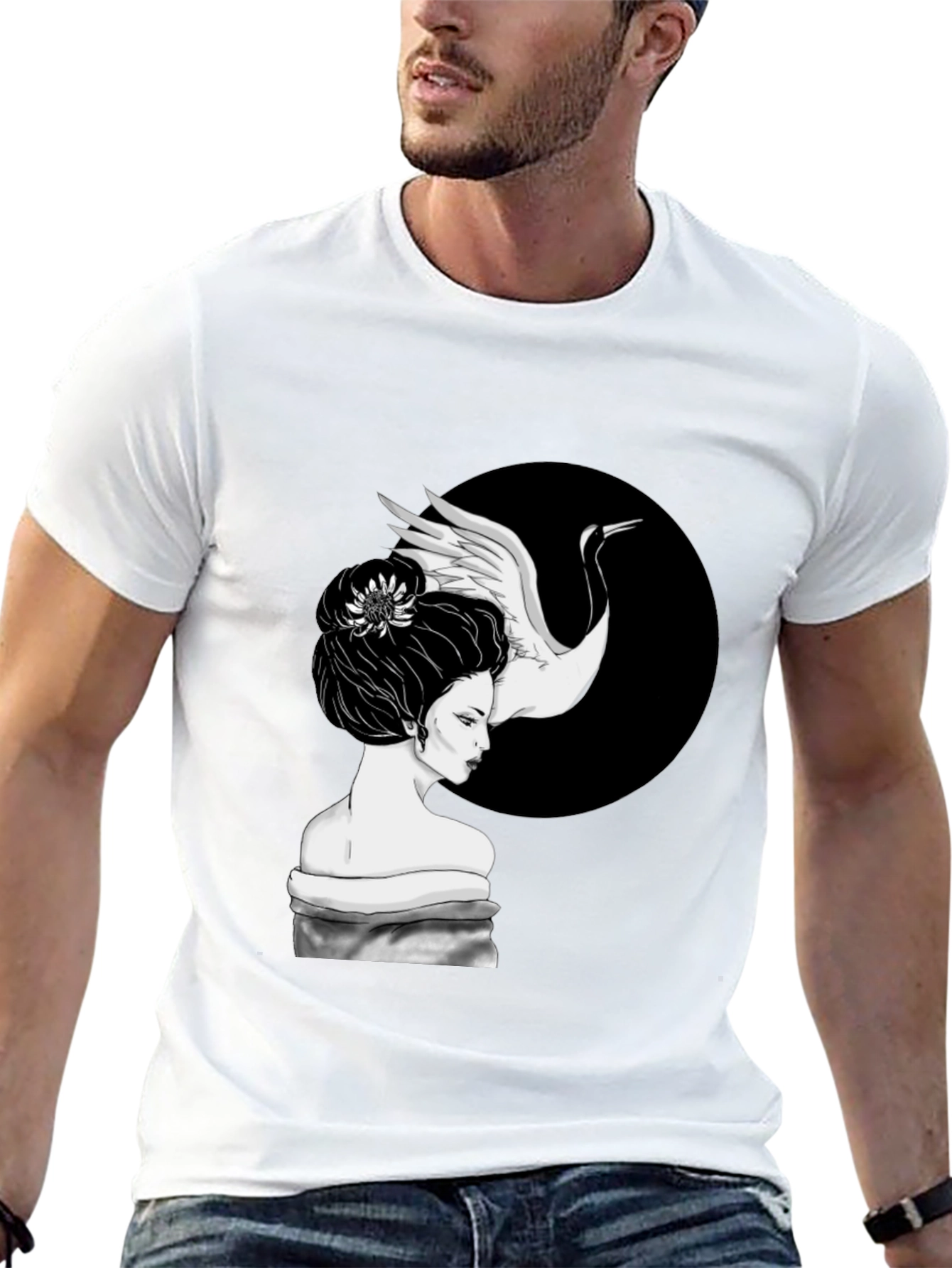 Crane Geisha T-Shirt - Unique Graphic Tee