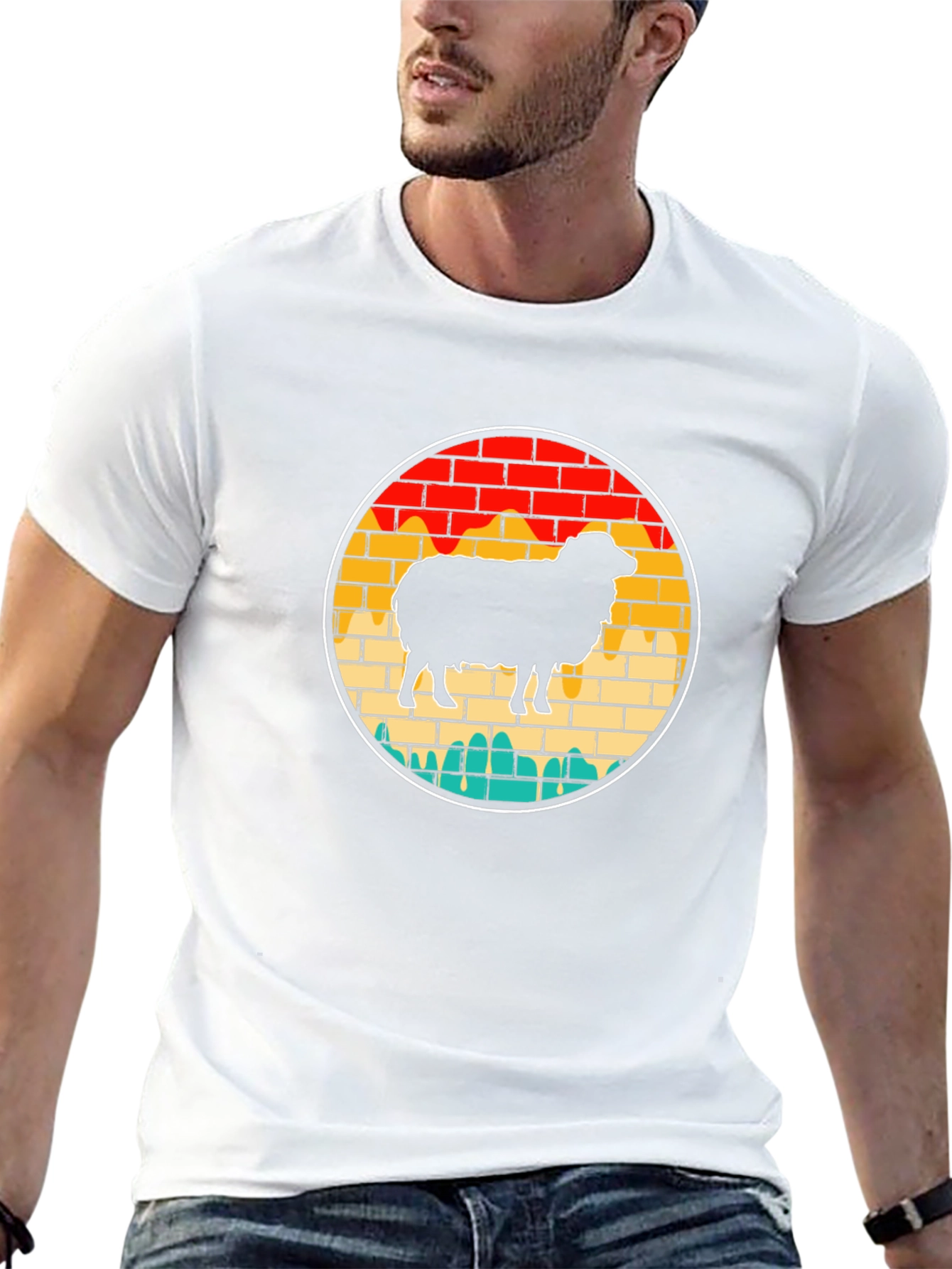 Retro Sheep Graphic Tee - Brick Wall Design