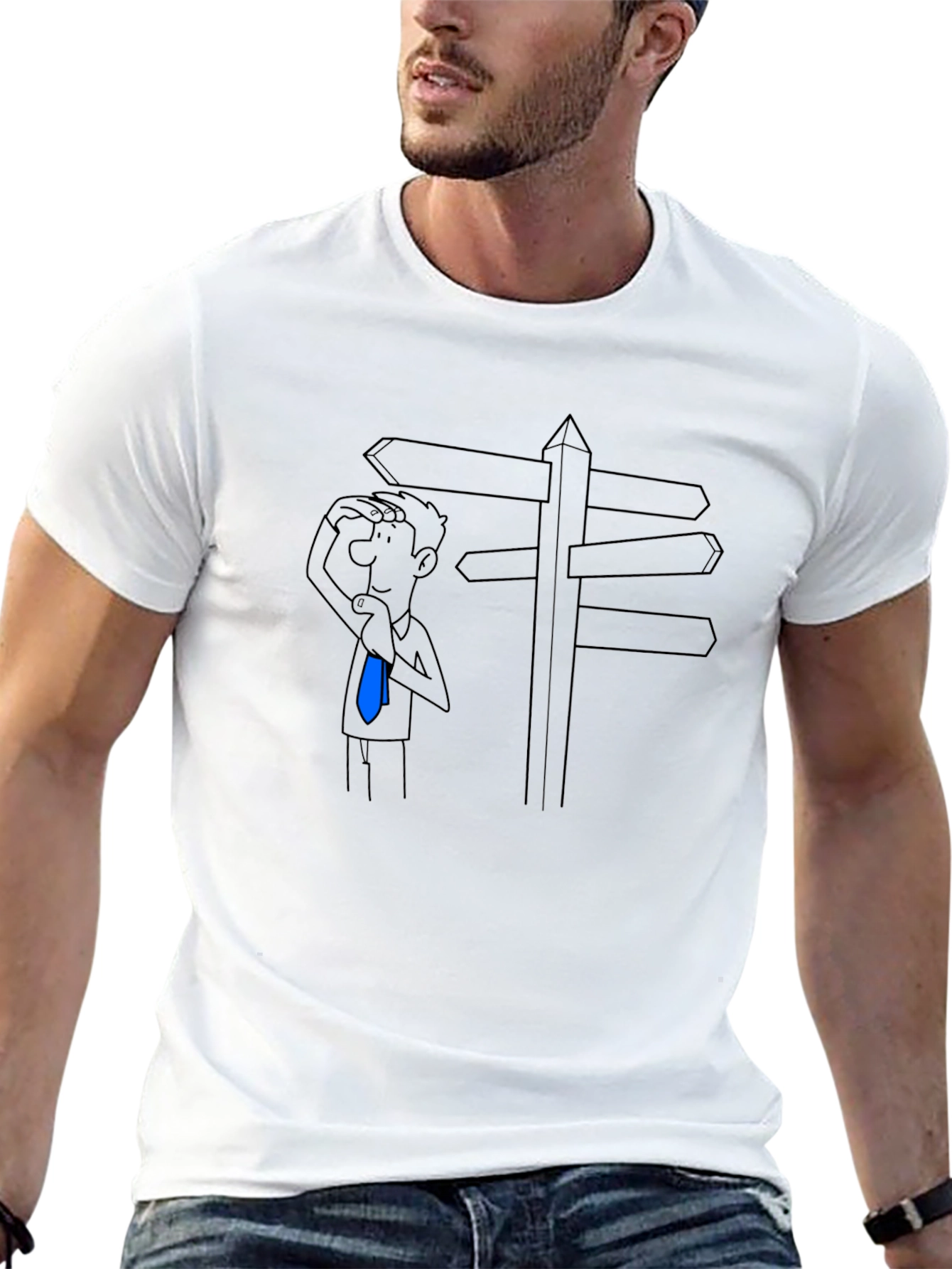 Directionless Cartoon Man Black T-Shirt
