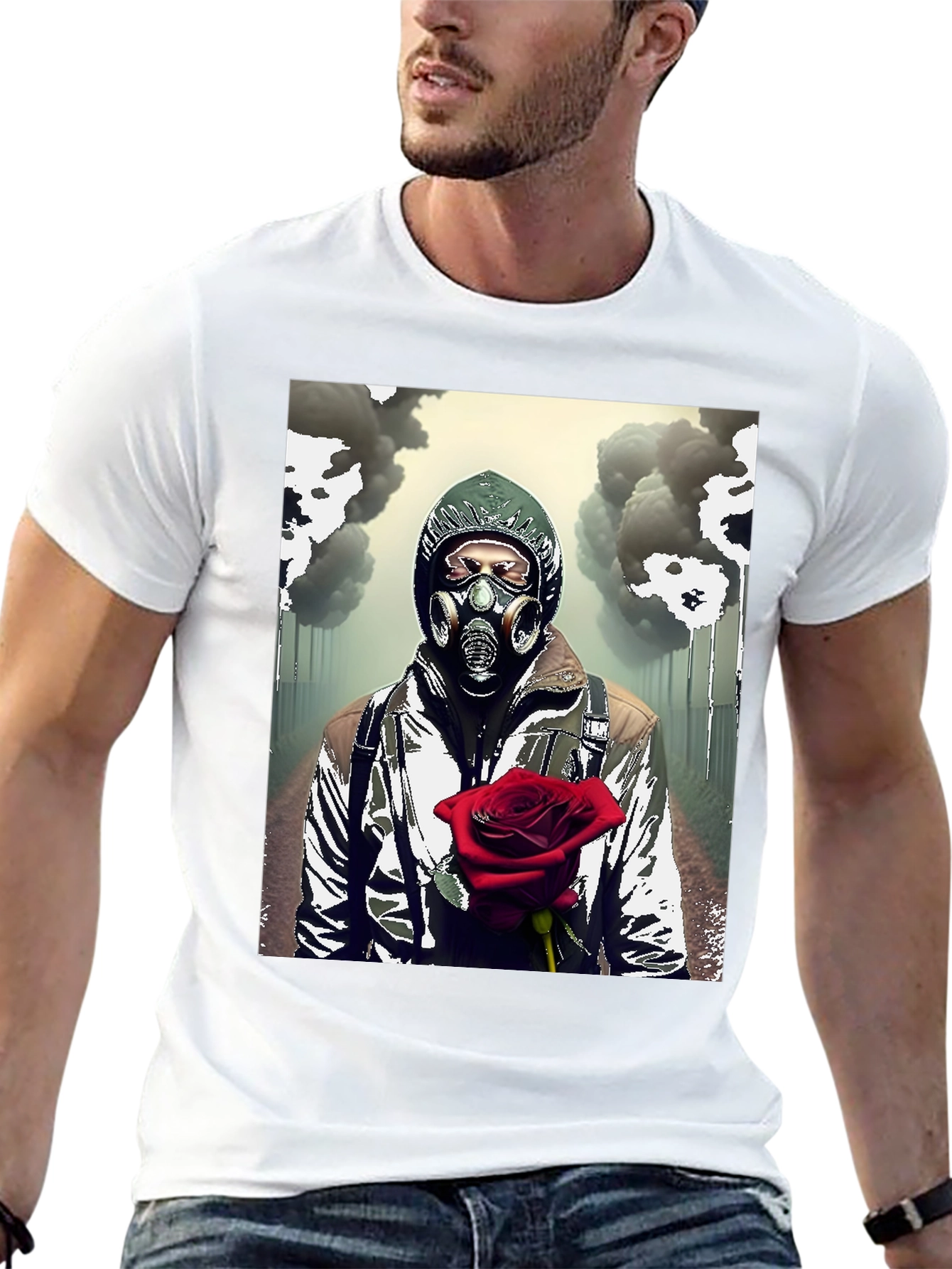 Dystopian Romance T-Shirt - Gas Mask Rose Graphic Tee