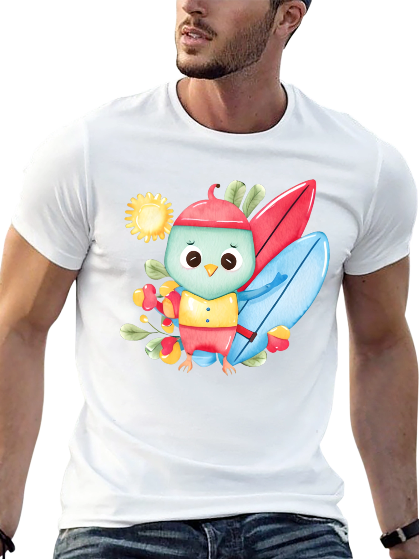 Surfing Bird Black T-Shirt
