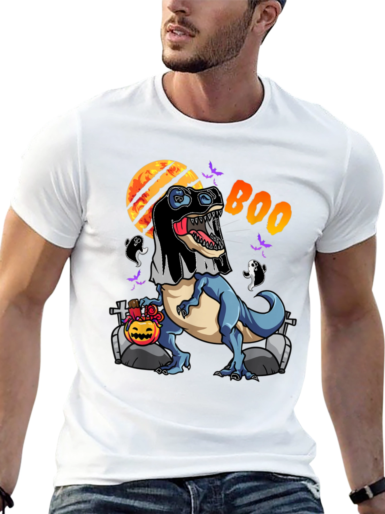 Halloween T-Rex Ghost Costume Graphic Tee