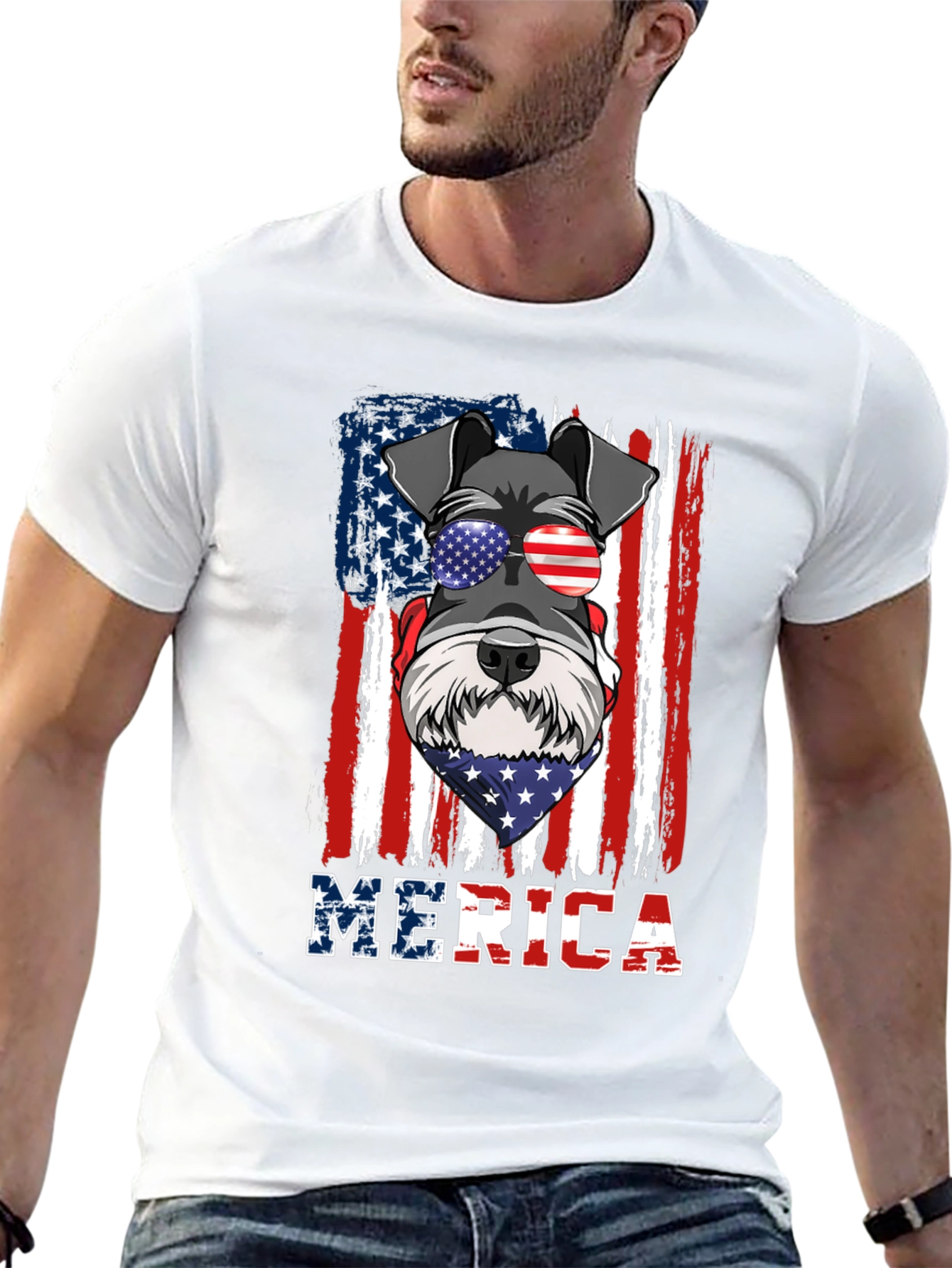Patriotic Dog Graphic T-Shirt - MERICA