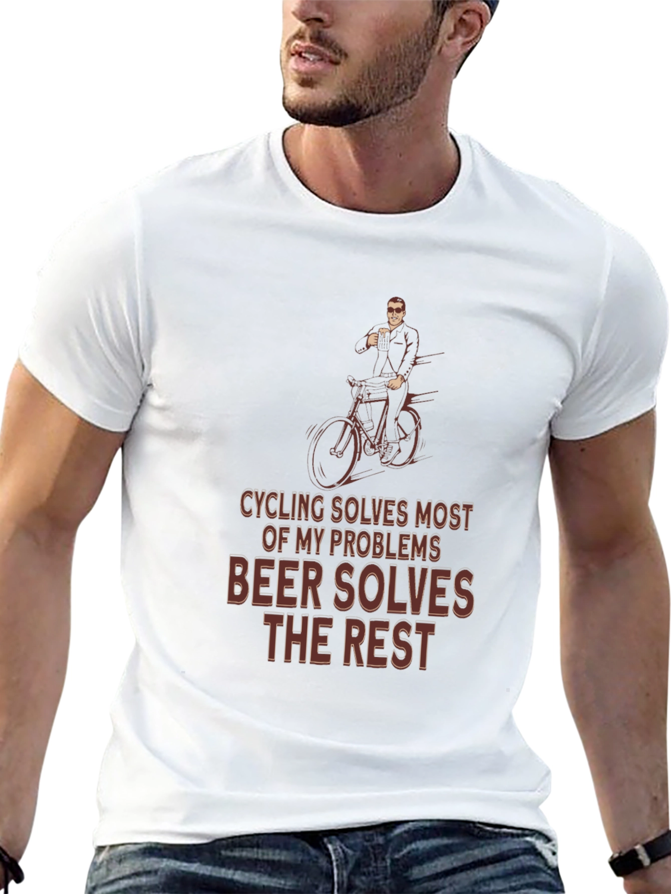 Cycling & Beer T-Shirt - Solves Problems Graphic Tee
