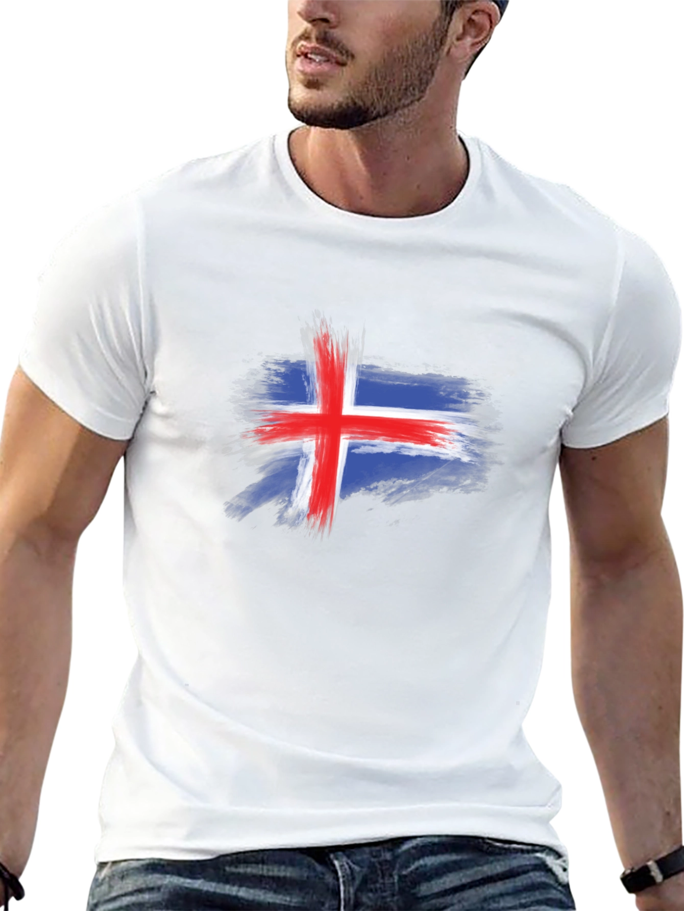 Iceland Flag Brush Stroke Mens Black T-Shirt