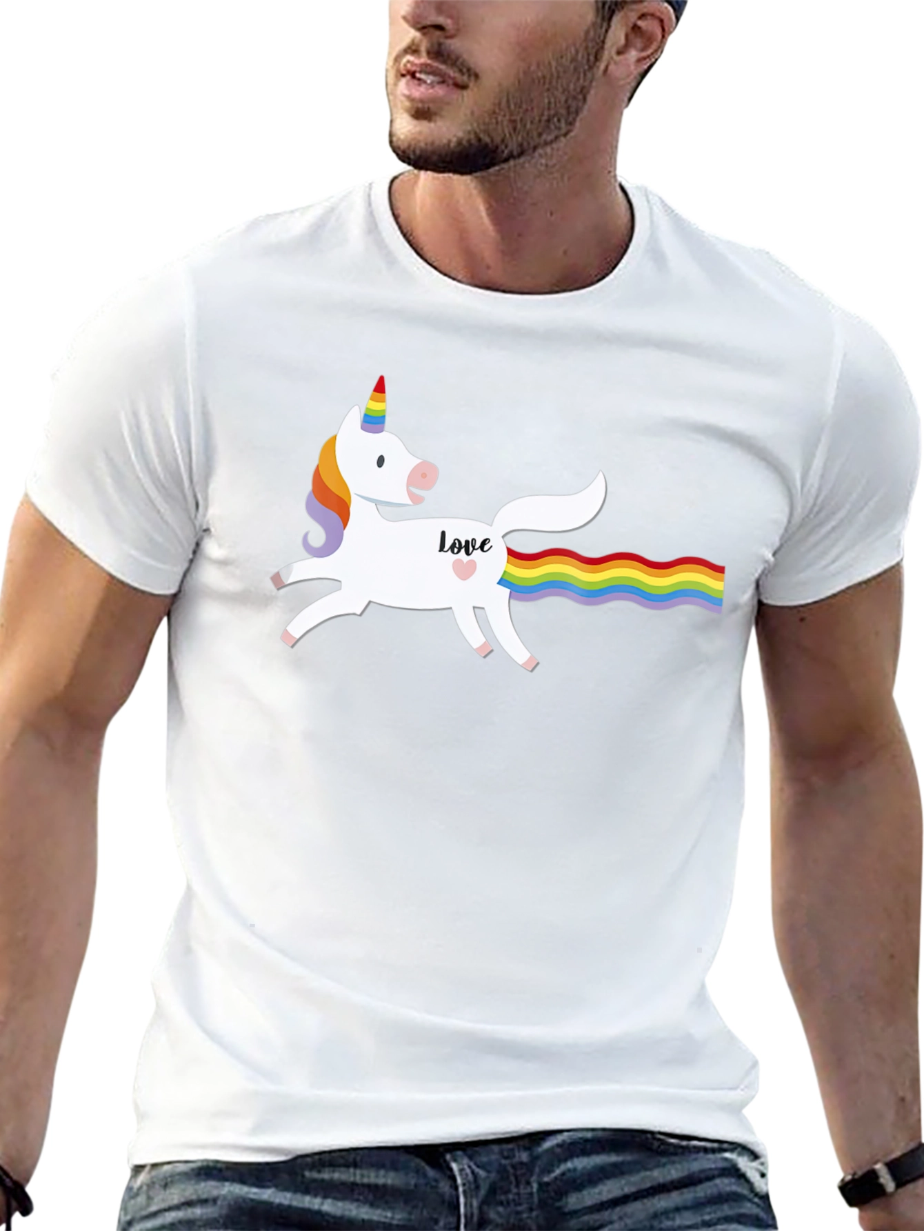 Unicorn Love Rainbow Tail Graphic T-Shirt