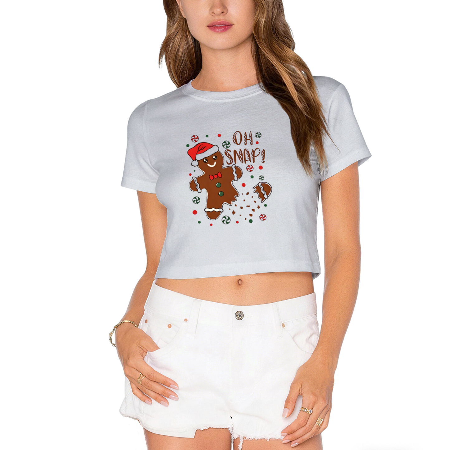 Oh Snap Broken Gingerbread Man Christmas Fun Crop Top
