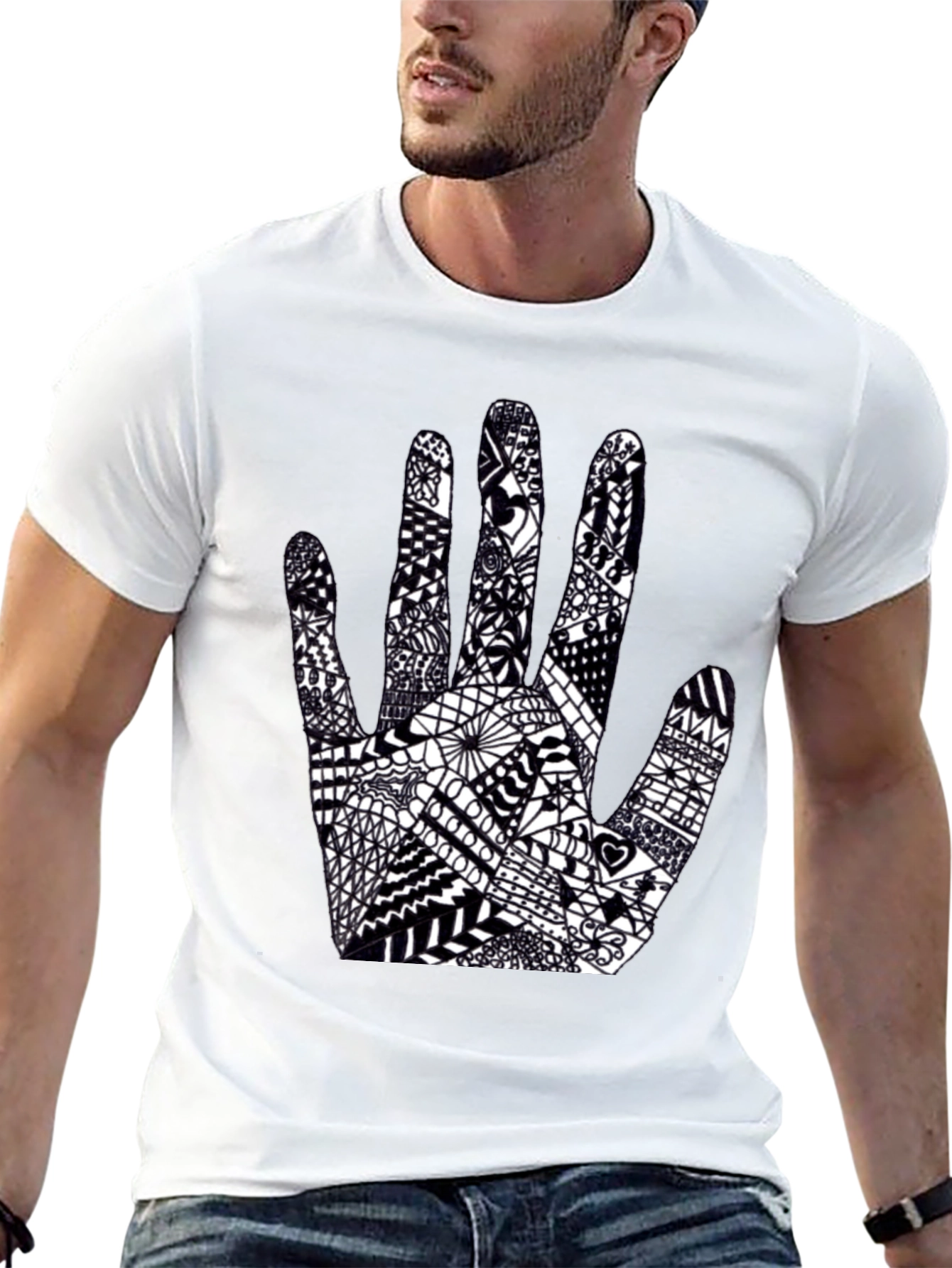 Black Tee with Hand Art Graphic