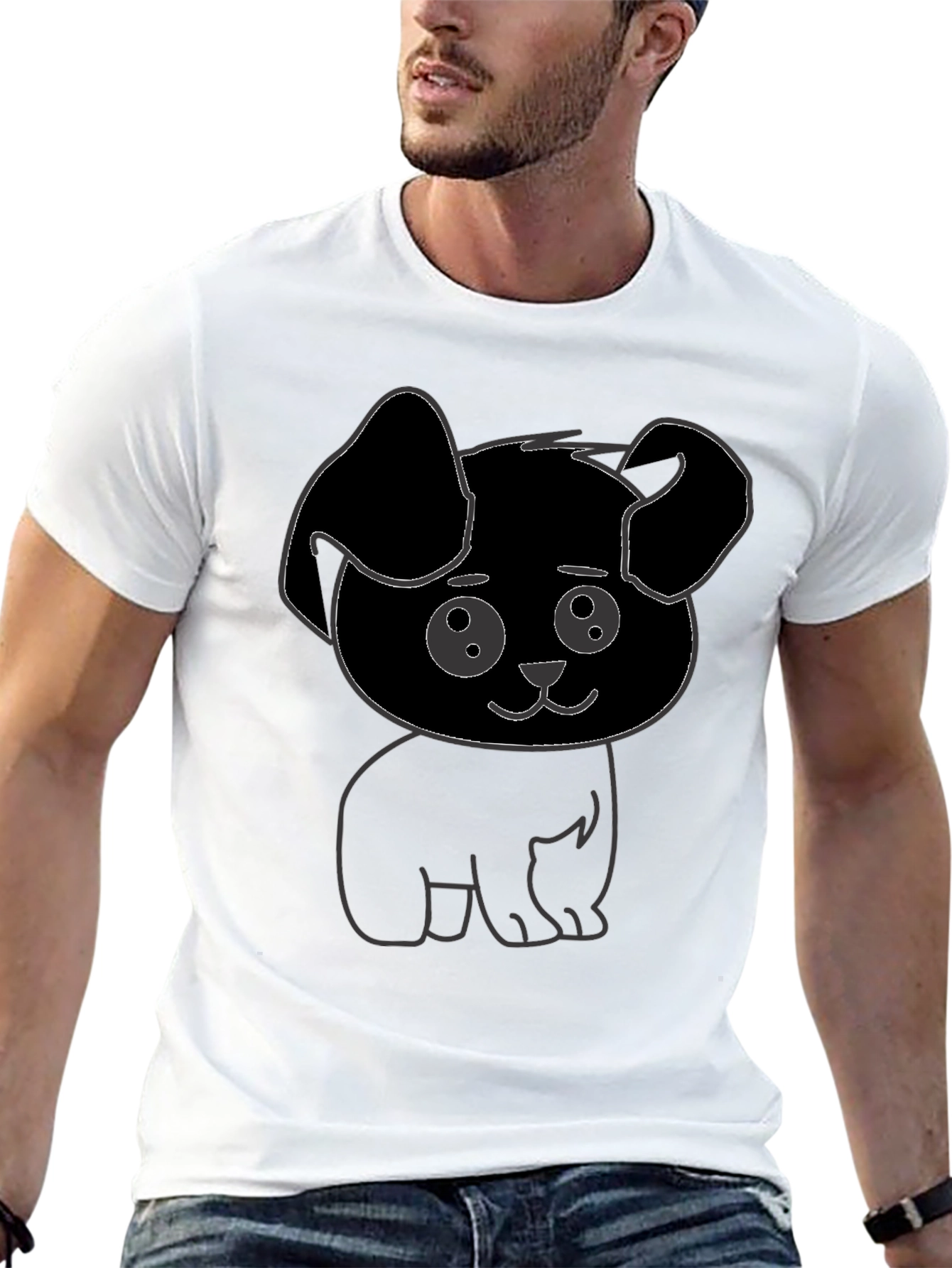 Cute Puppy Graphic Print Black T-Shirt