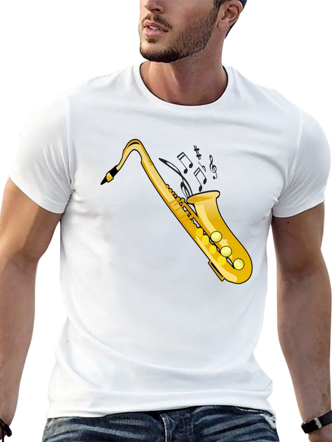 Saxophone Graphic Tee - Black Cotton T-Shirt