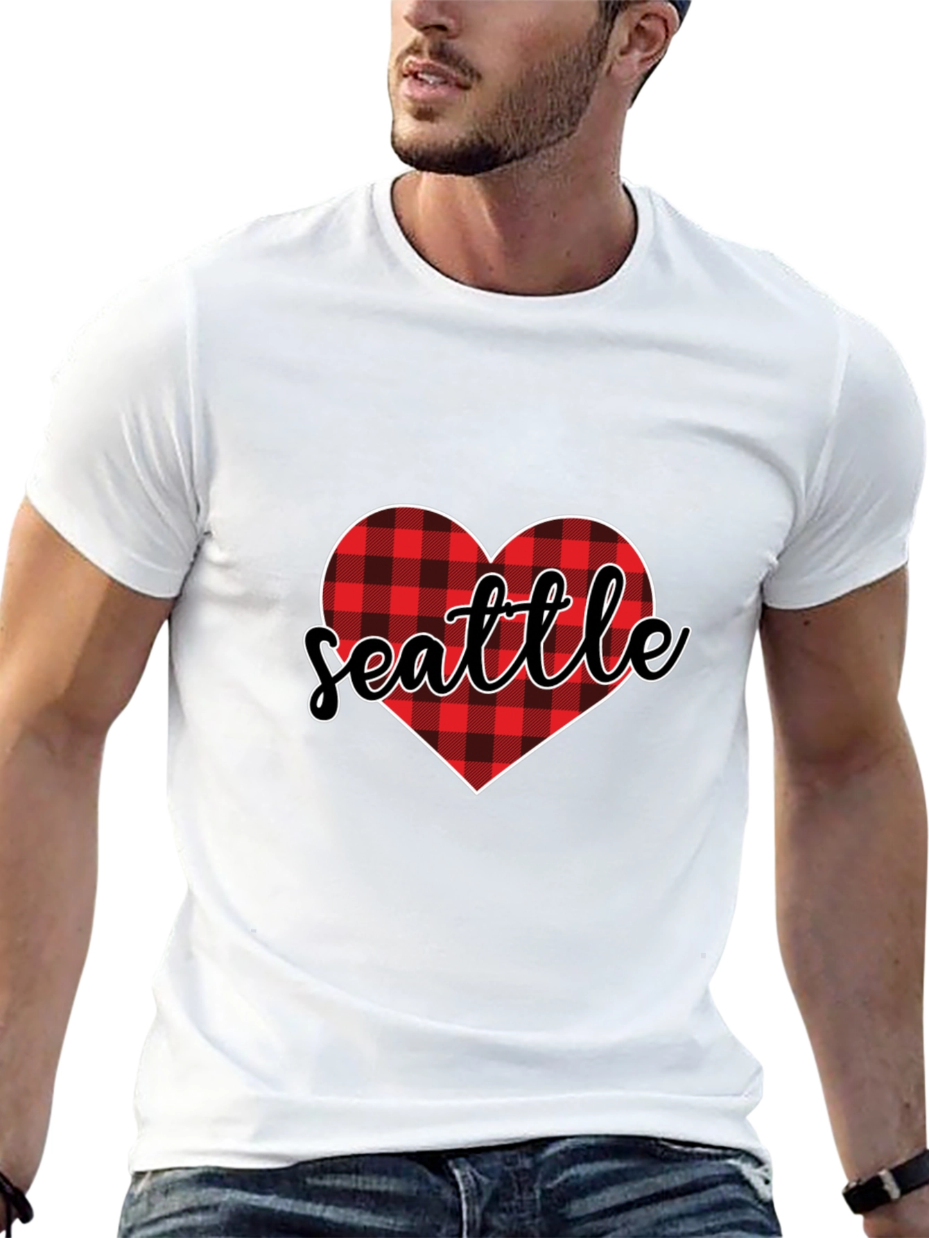 Seattle Buffalo Plaid Heart T-Shirt