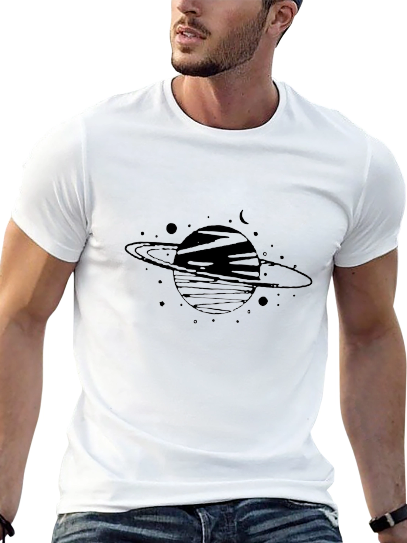 Saturn Graphic Black T-Shirt - Trendy Space Design