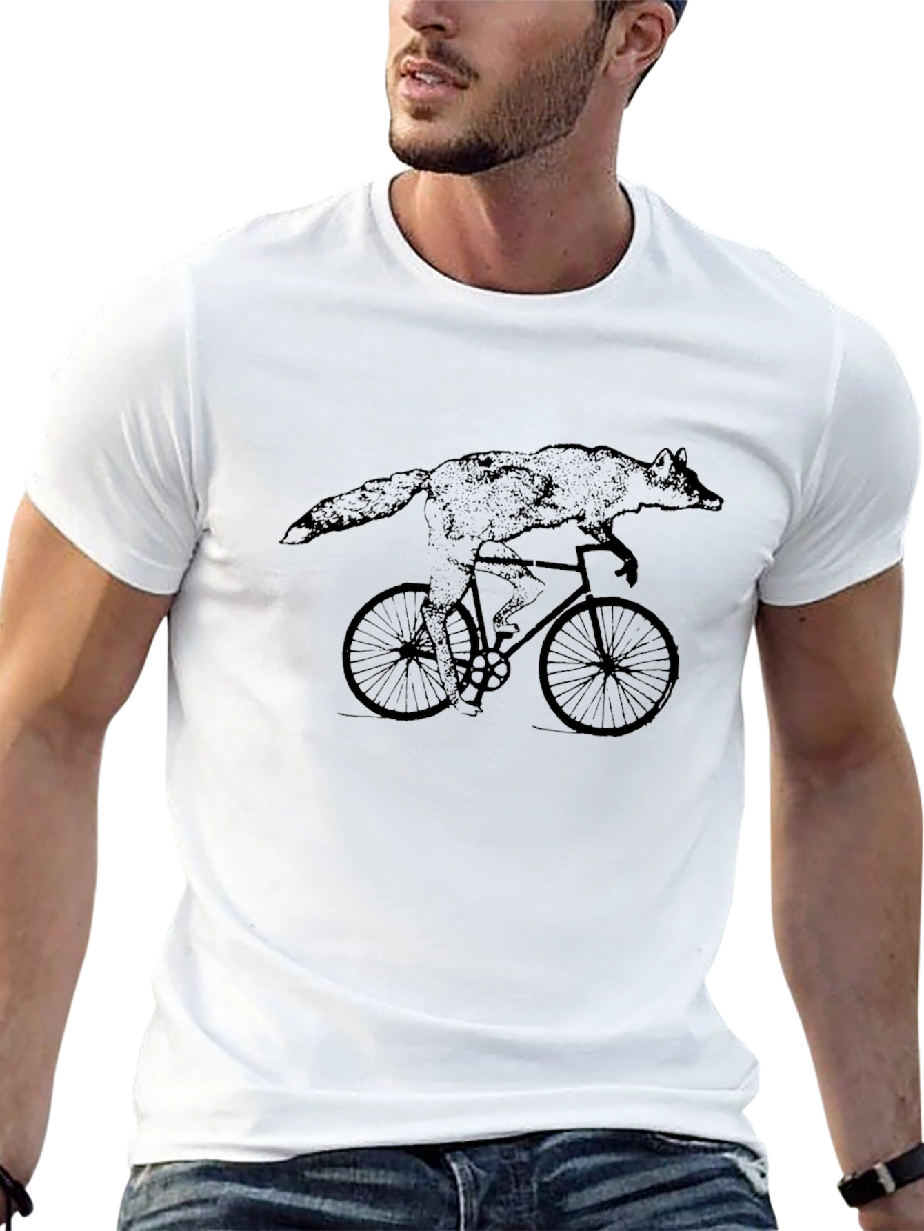 Coyote on Bicycle Graphic Tee - Unisex Black T-Shirt