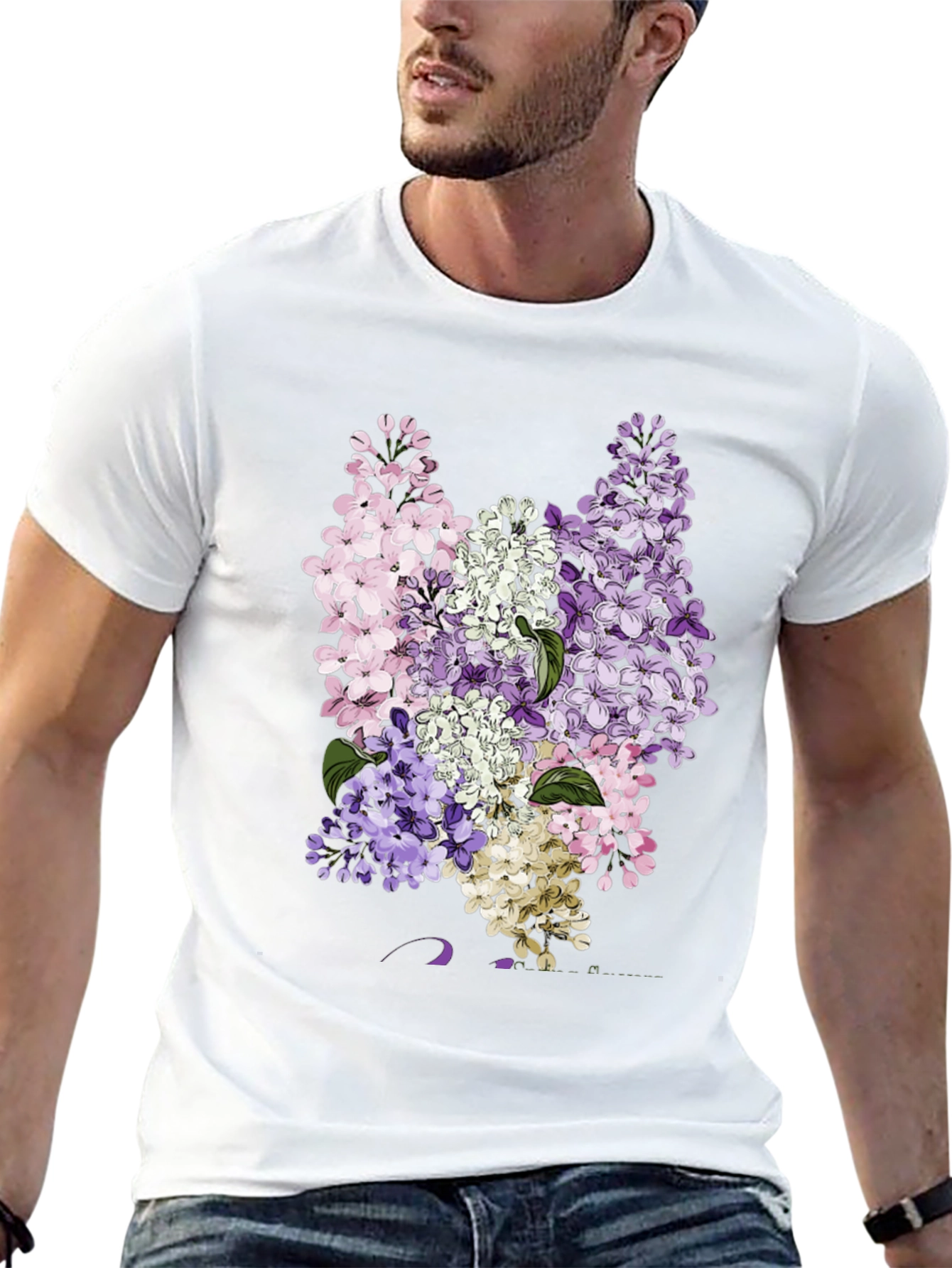 Floral Lilac Print Black T-Shirt
