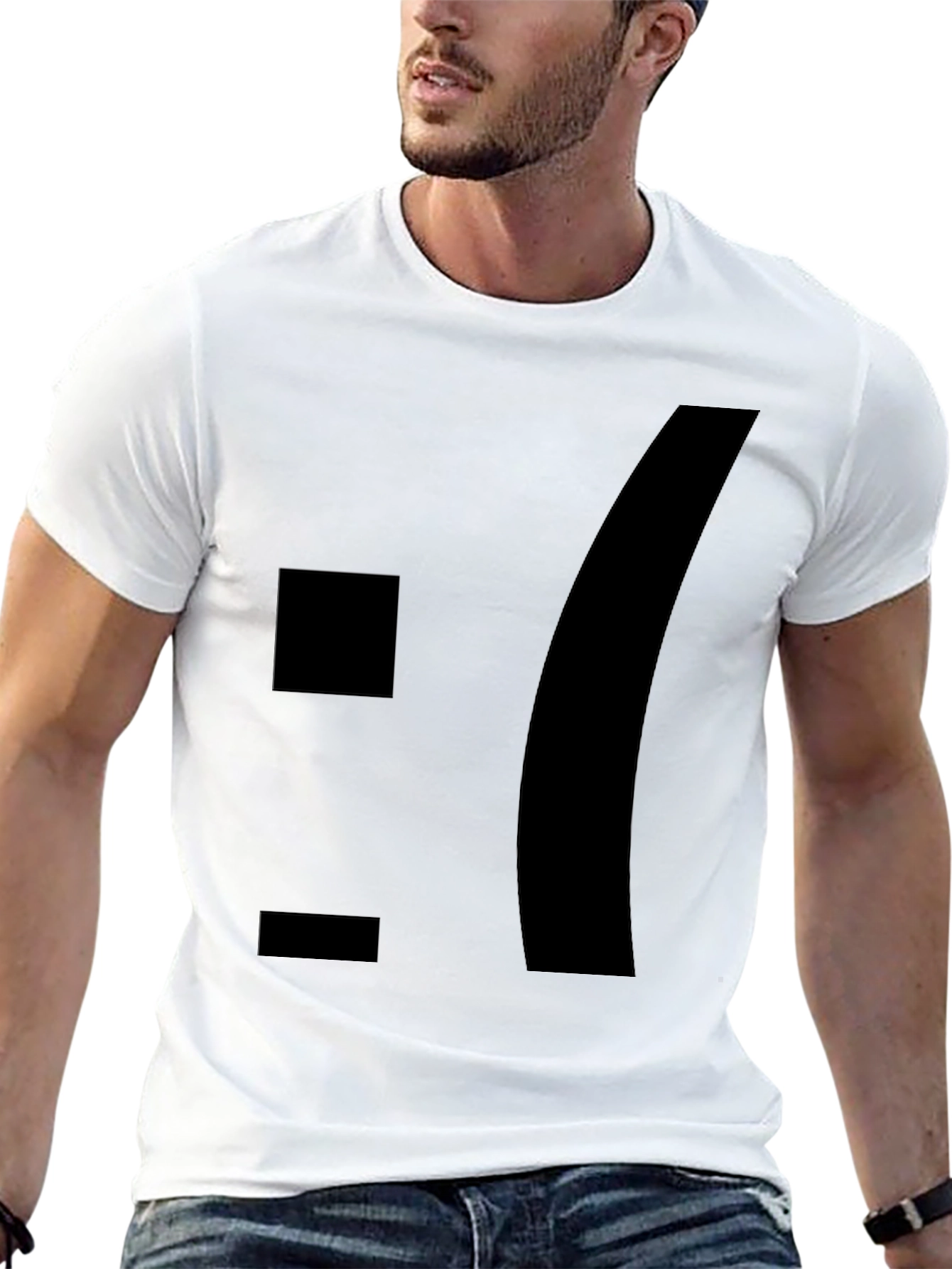 Sad Emoticon Graphic Tee - Black Cotton Blend