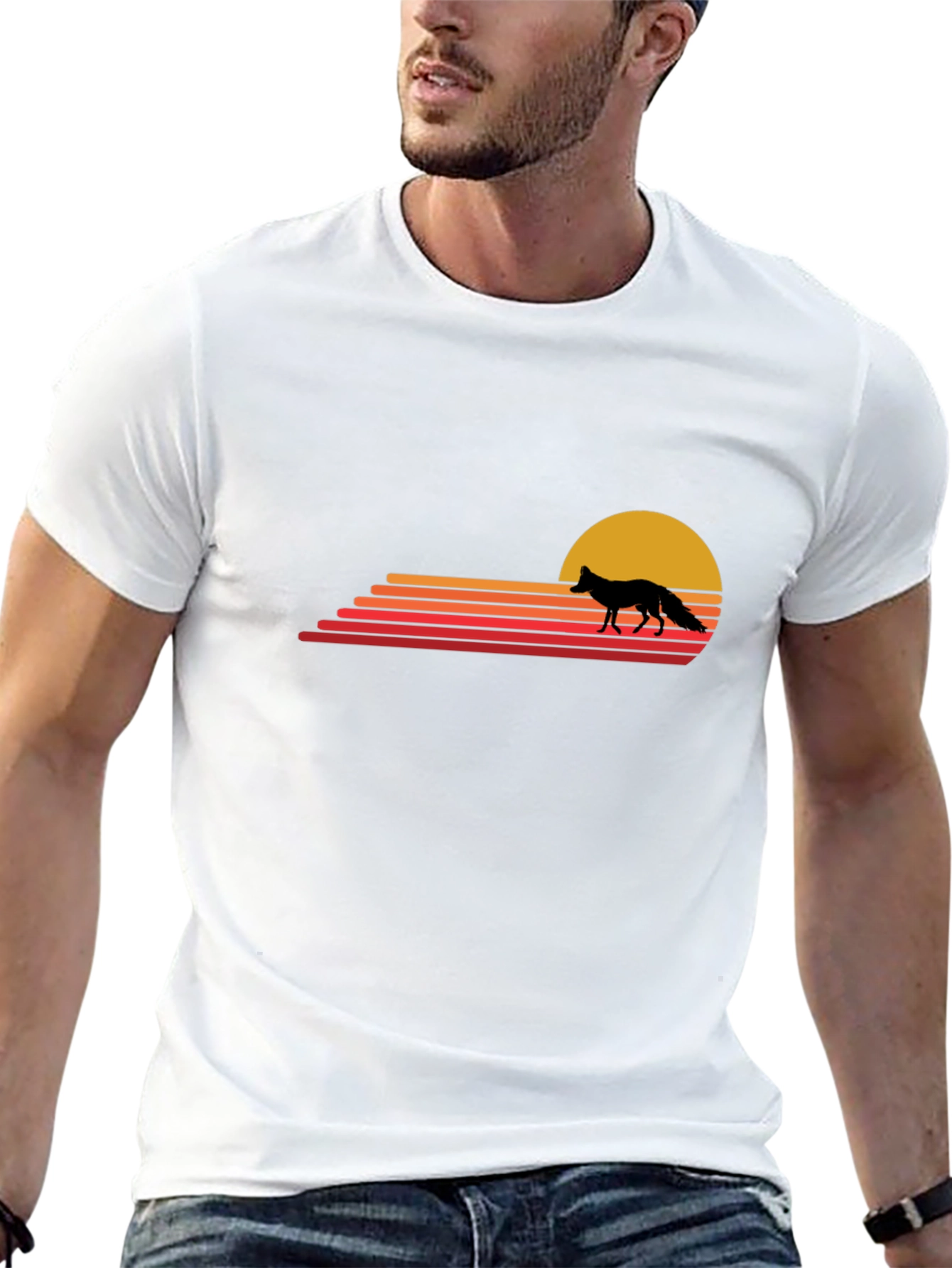 Retro Fox Sunset T-Shirt - Black