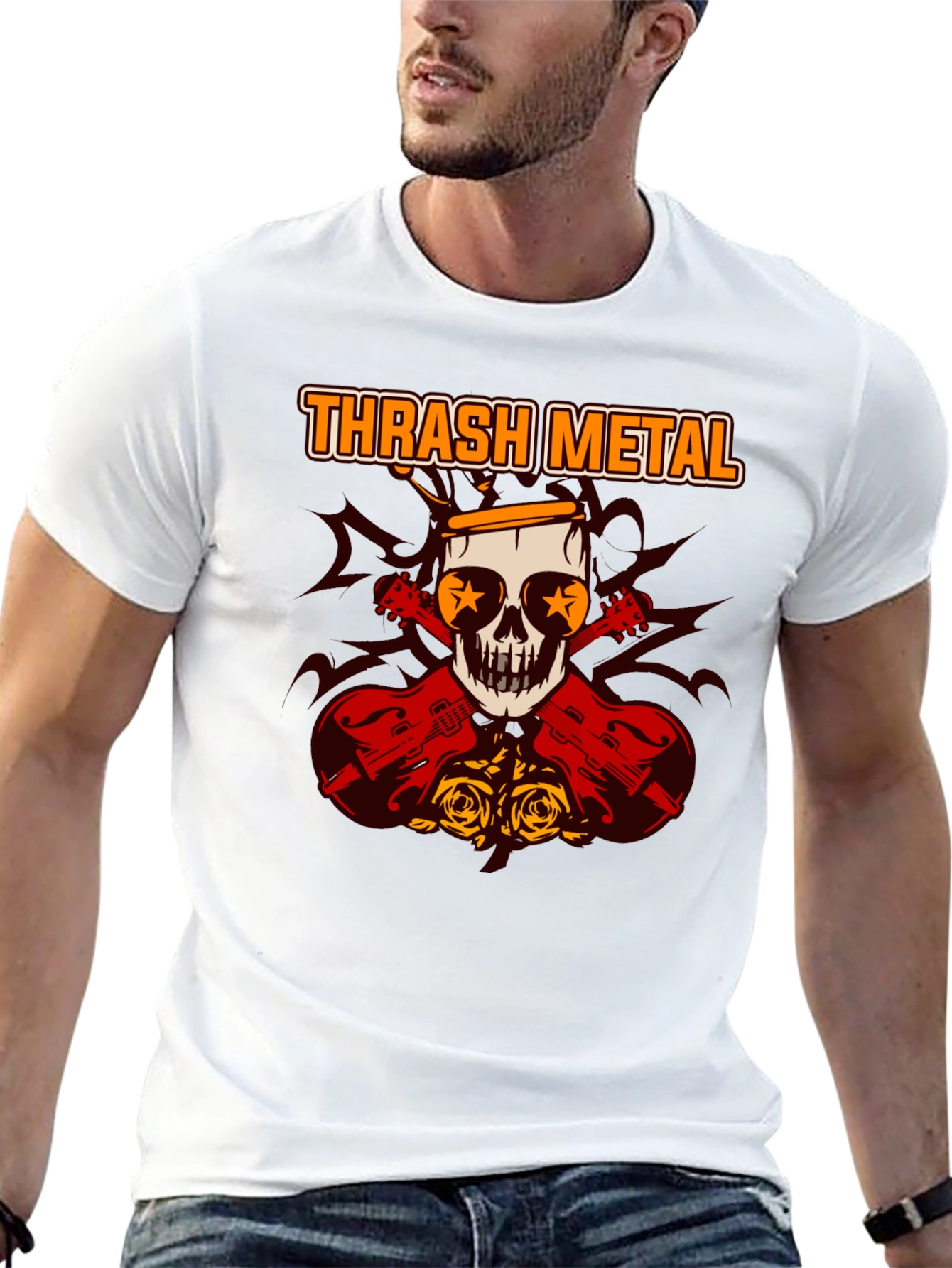 Thrash Metal Skull & Guitar Graphic Tee