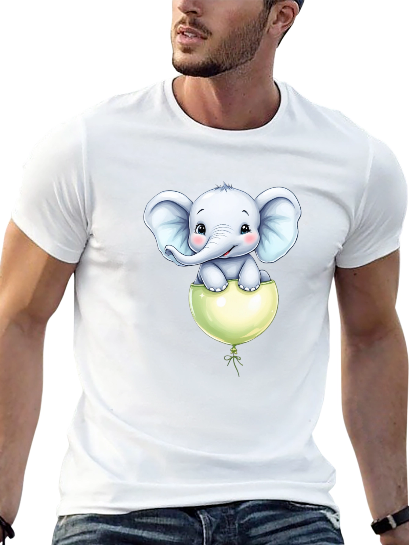 Cute Elephant in Balloon Graphic Tee - Black