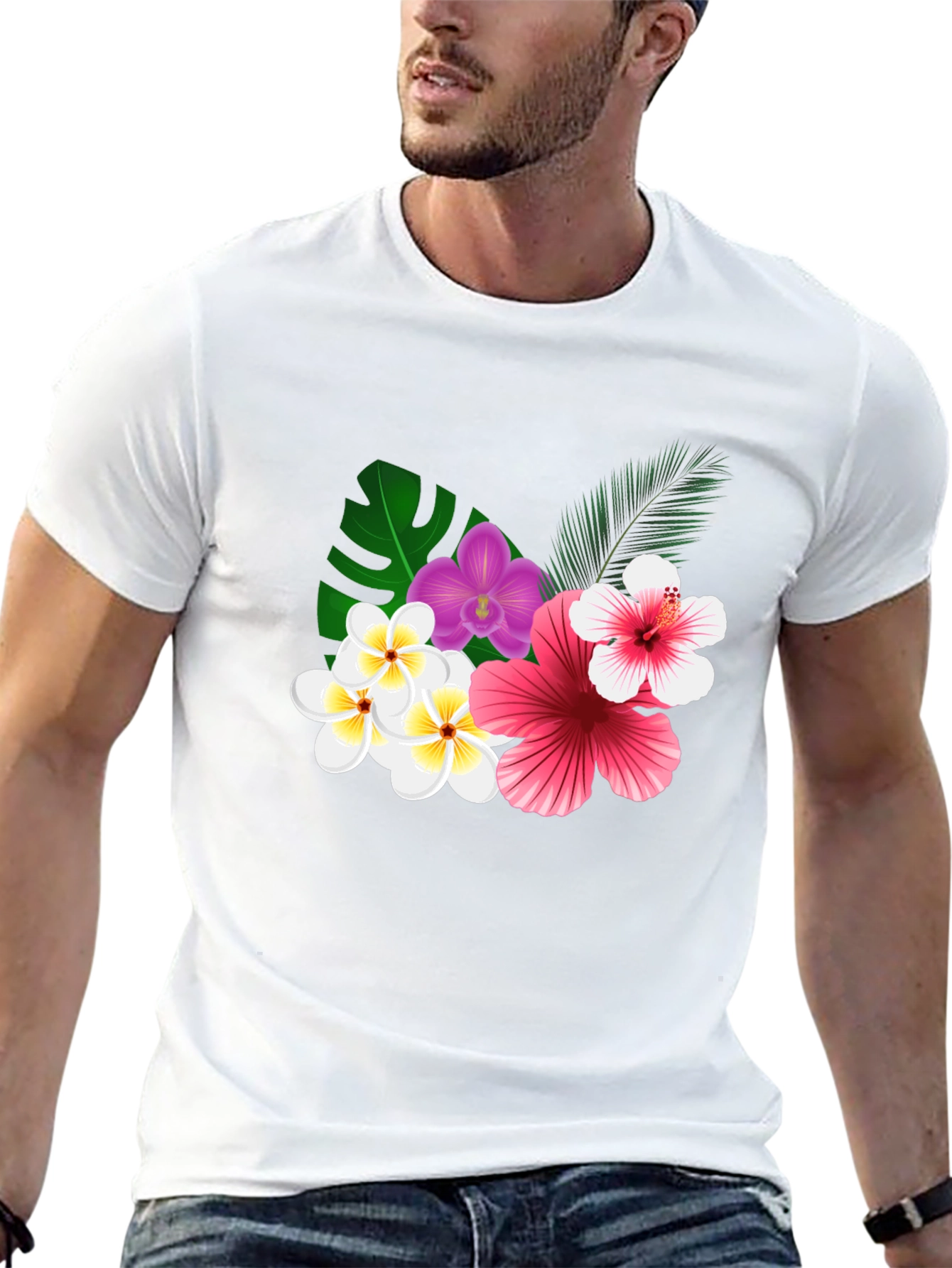 Tropical Floral Print Black T-Shirt