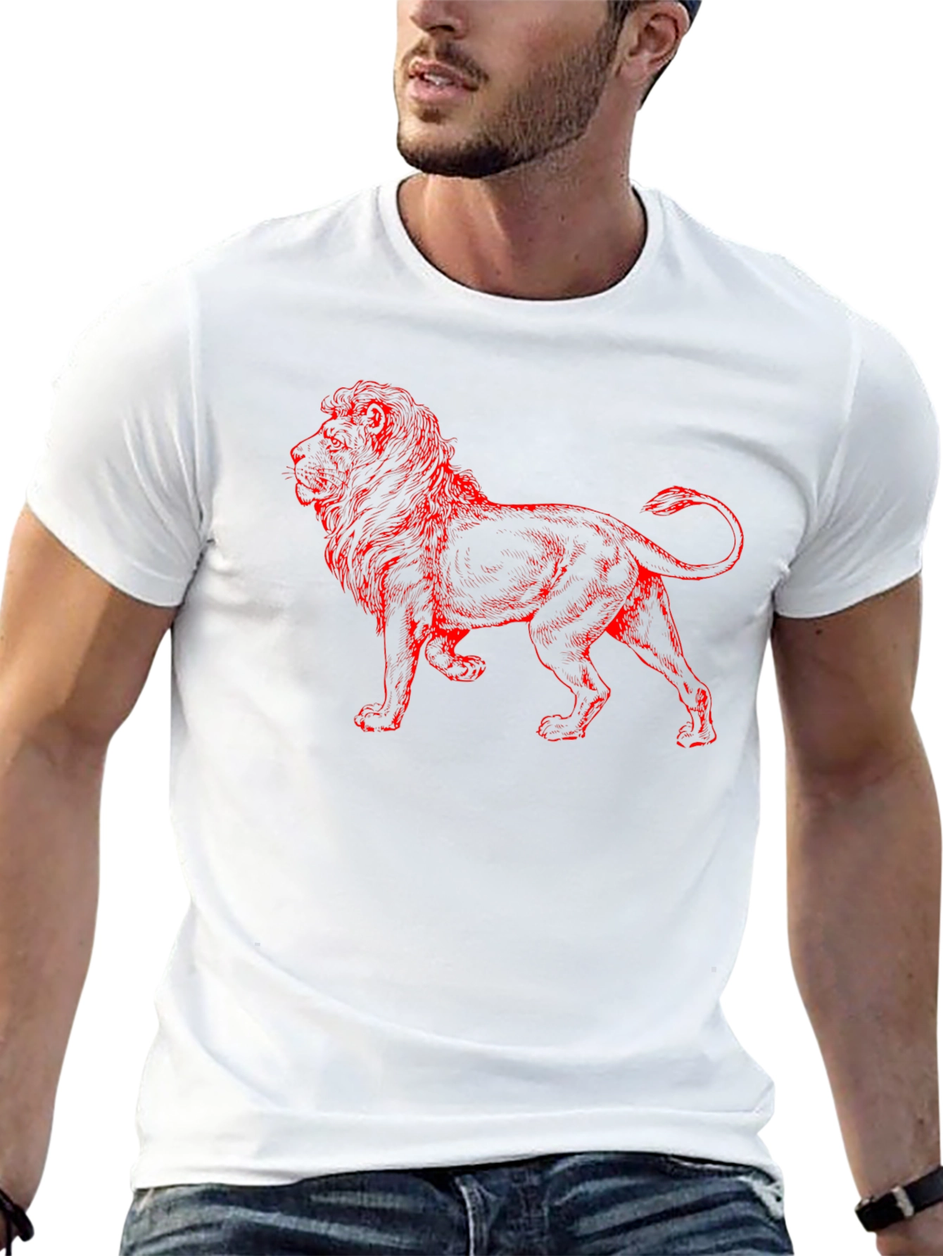 Lion Graphic Print T-Shirt - Casual Black Tee