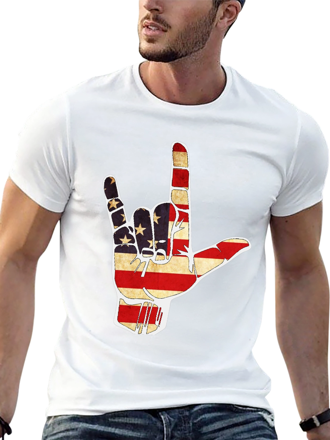 American Flag I Love You Hand T-Shirt
