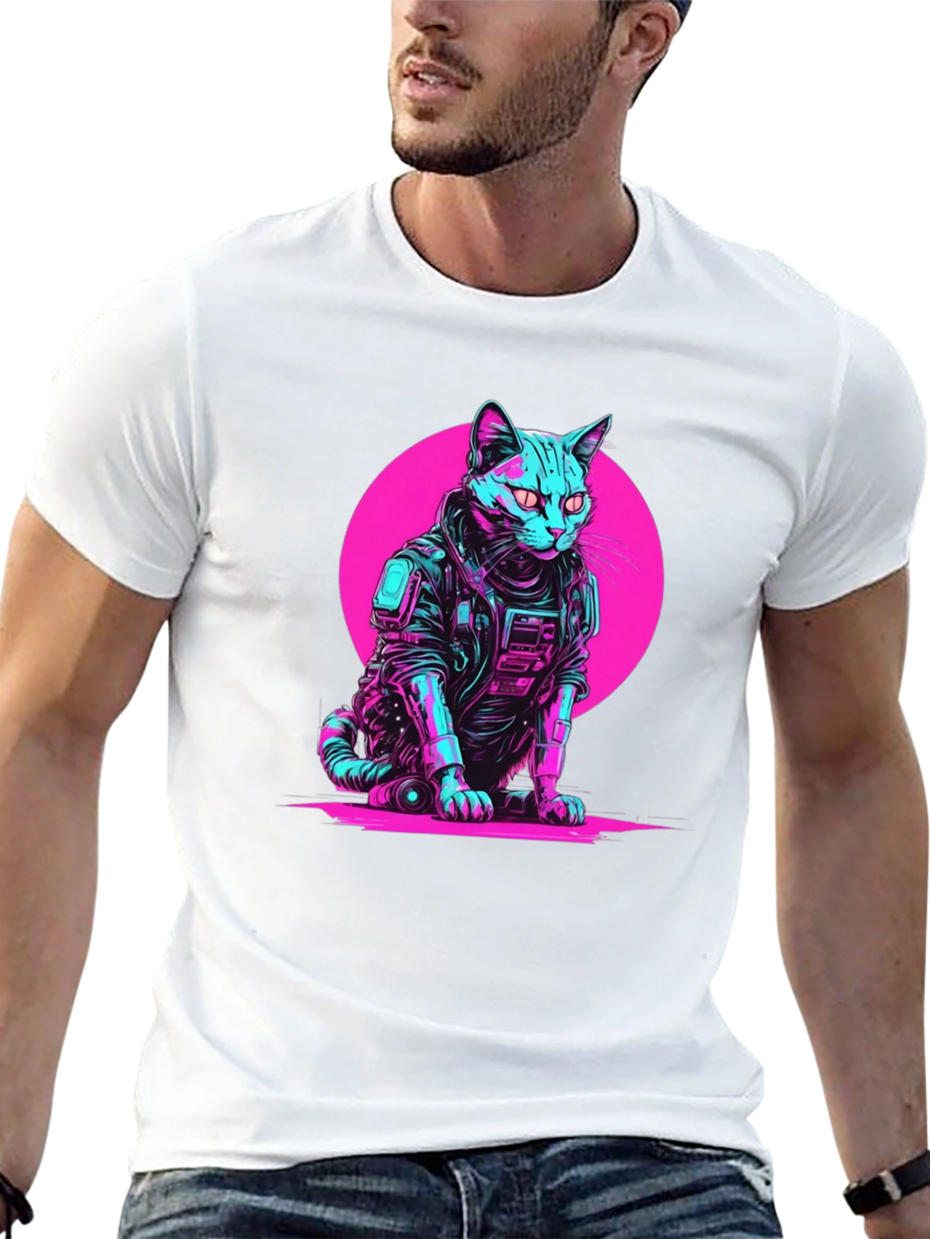 Cyberpunk Cat T-Shirt - Retro Neon Pet Tee