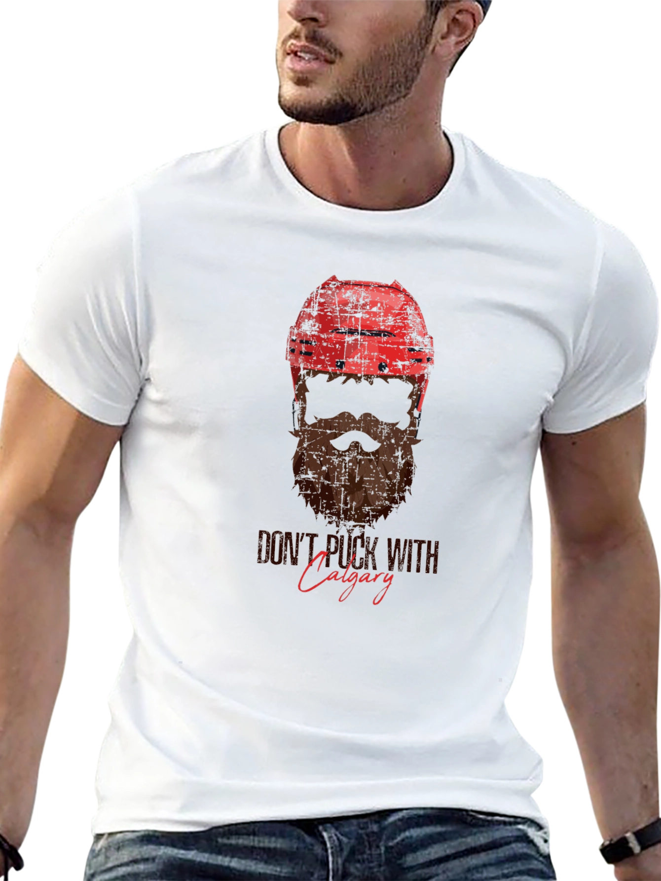 Hockey Helmet & Beard Graphic T-Shirt - Calgary Pride