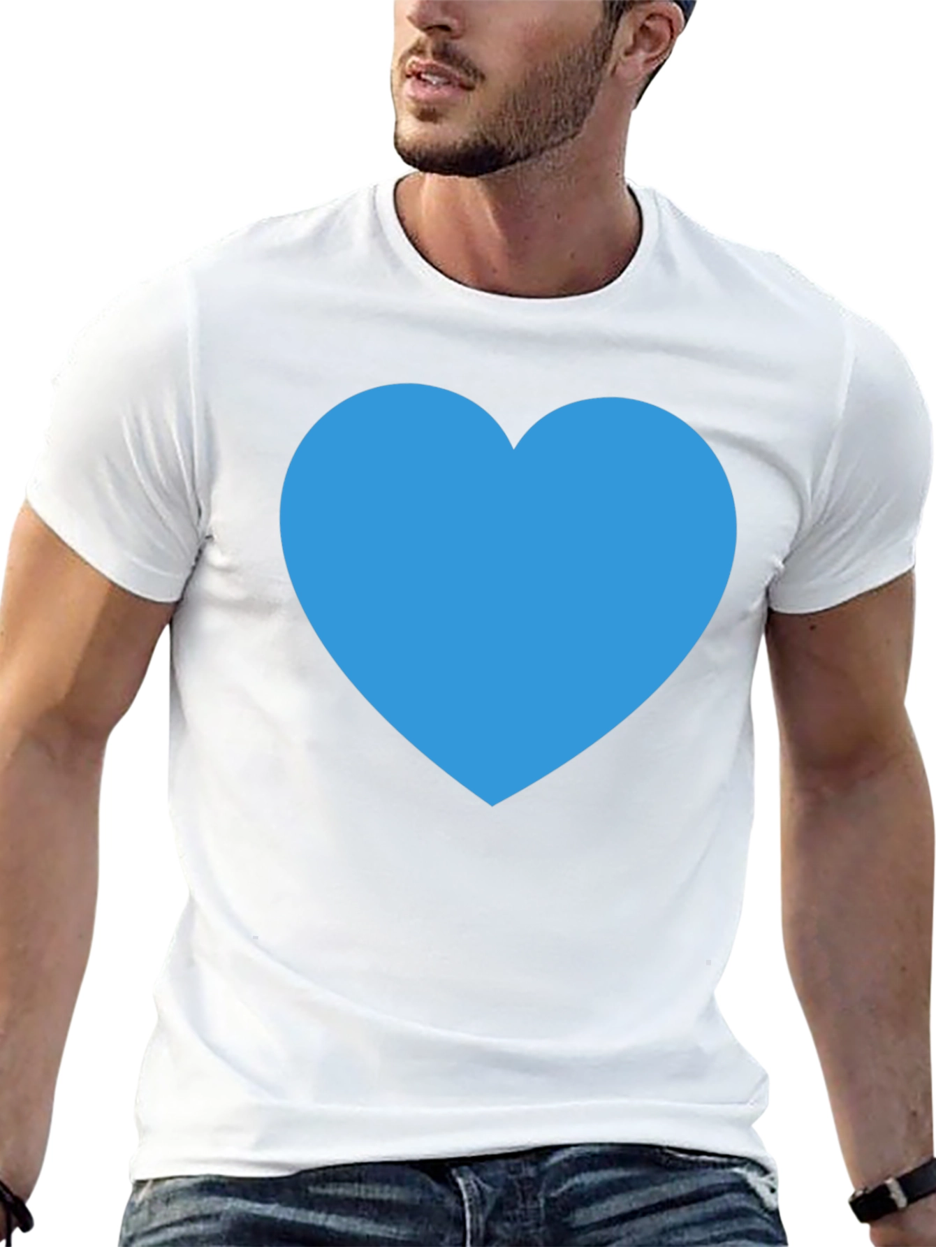 Blue Heart Graphic Black T-Shirt