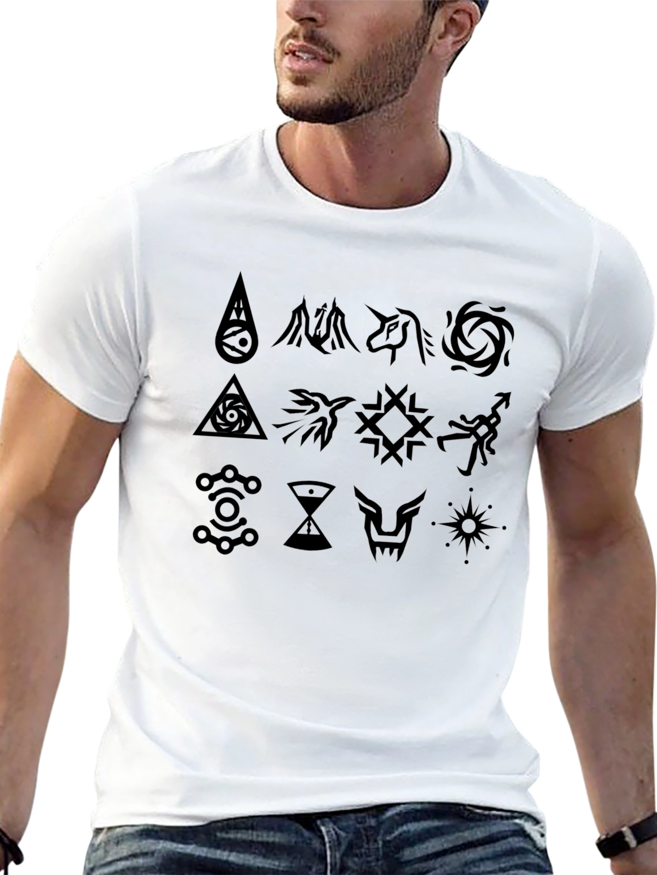 Symbol Print Crewneck T-Shirt - Black