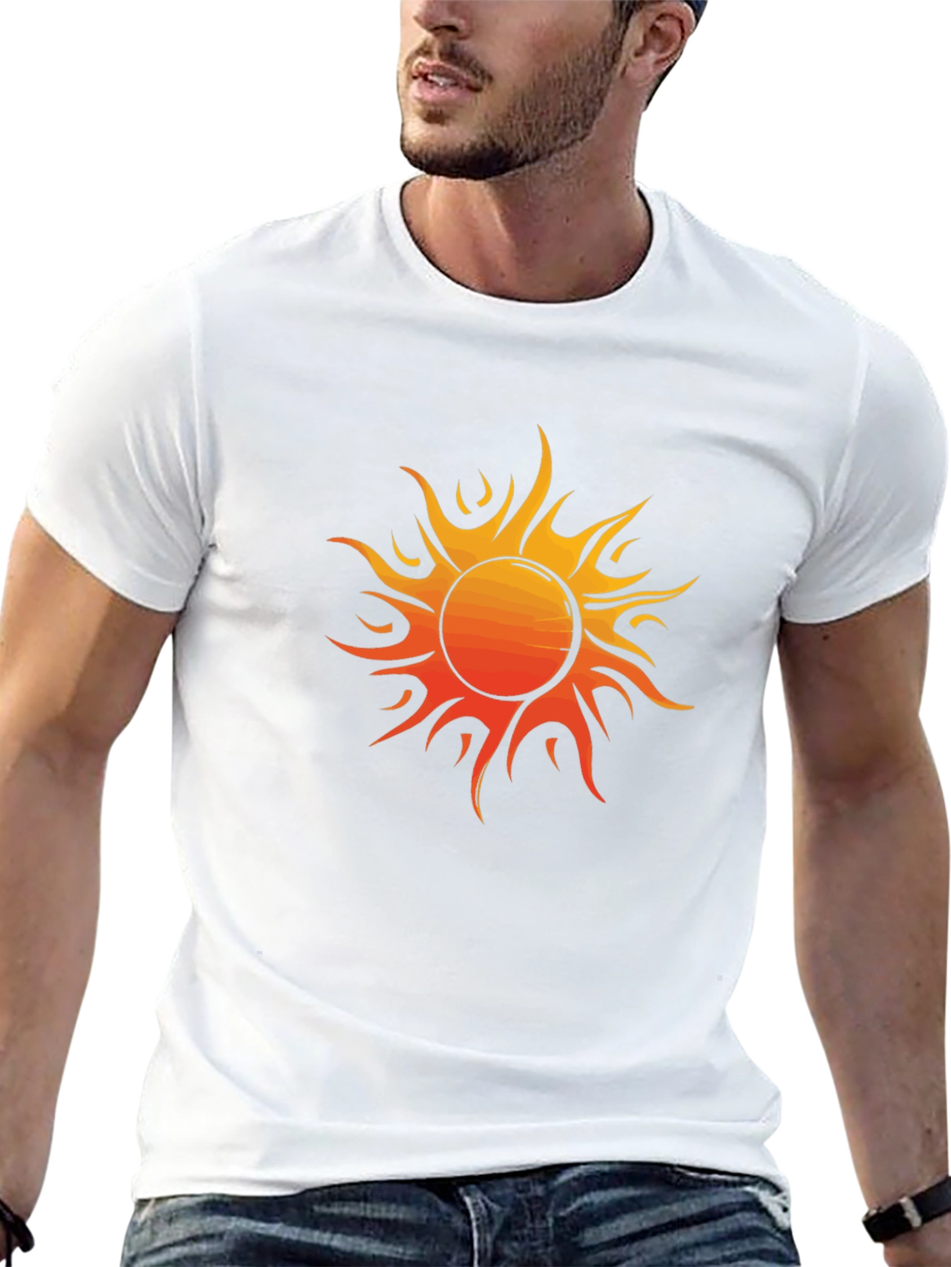 Fiery Sun Graphic Tee - Bold Black Cotton Shirt
