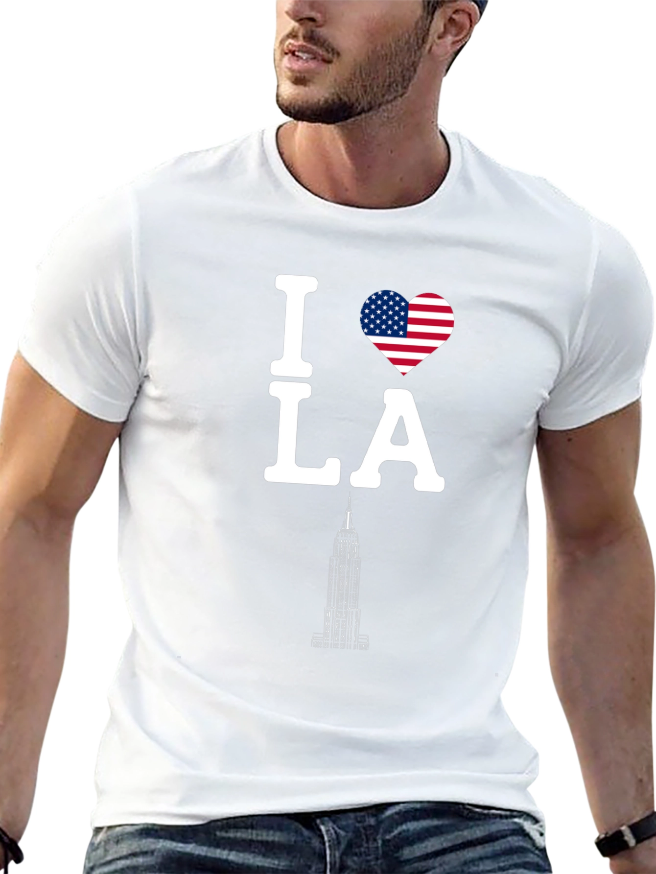 I Love LA T-Shirt with US Flag Heart Design